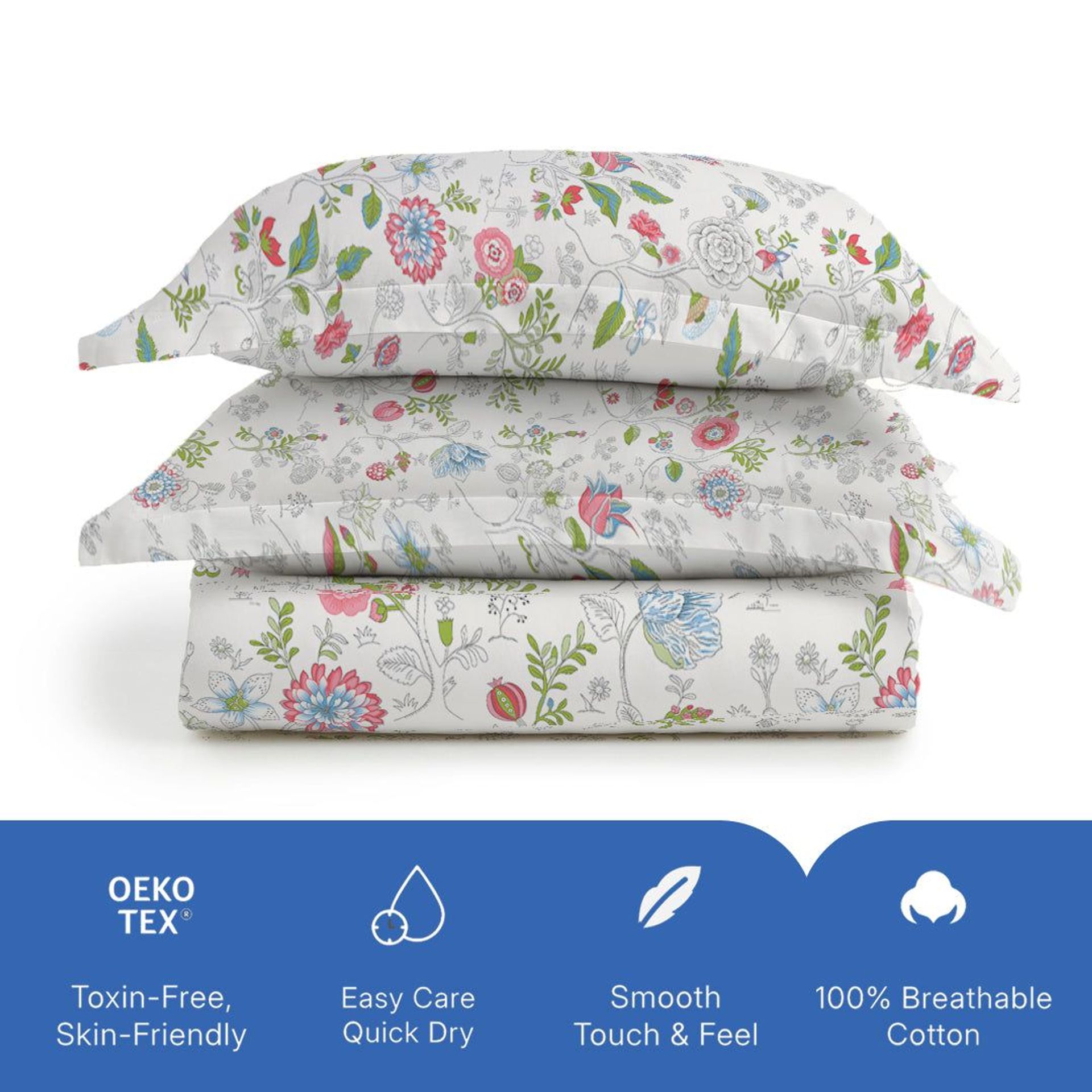 Floral 144 TC 100% Cotton Peach Queen Bedsheet Set | Pure Nest