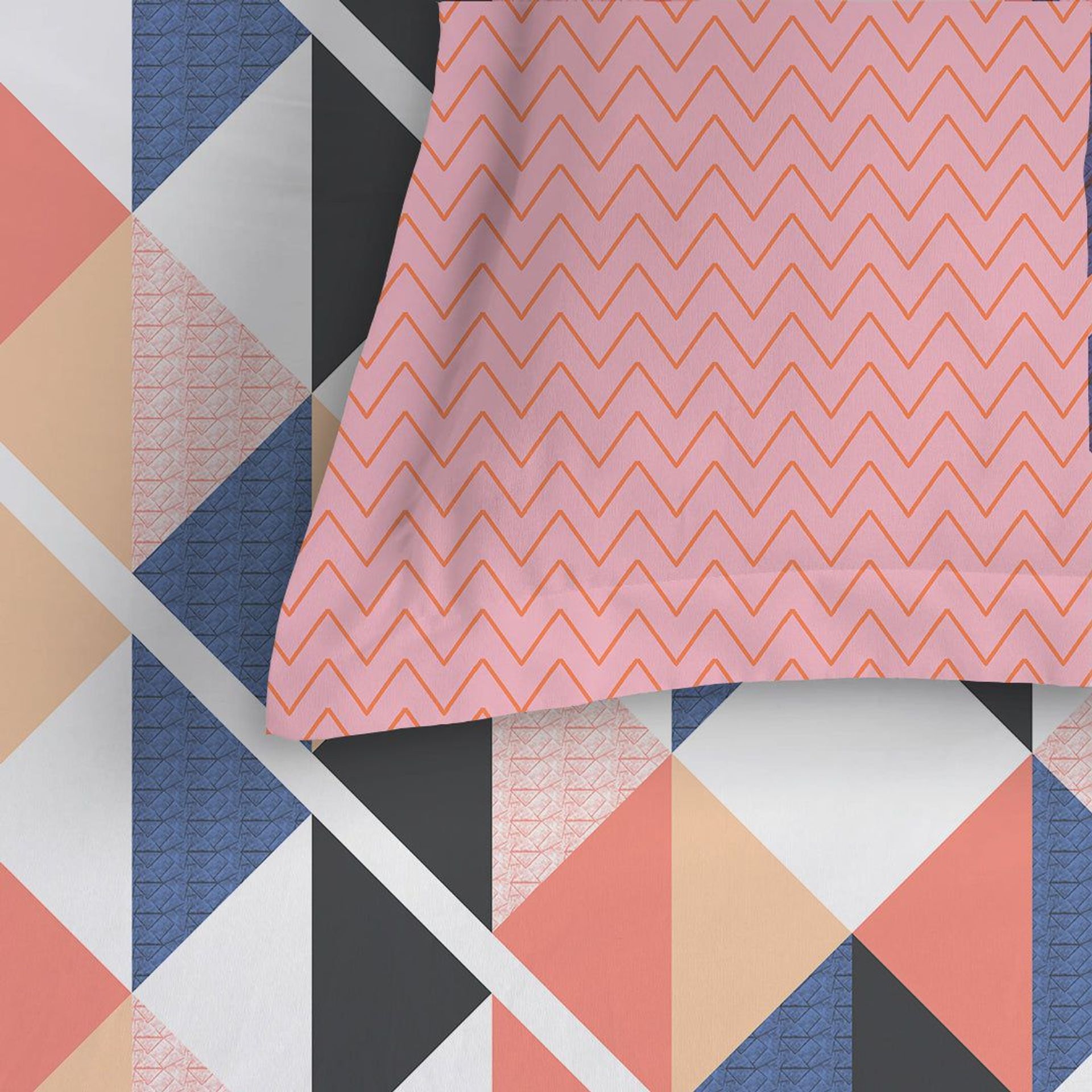 Geometric 144 TC 100% Cotton Pink Blue King Bedsheet Set | Pure Nest