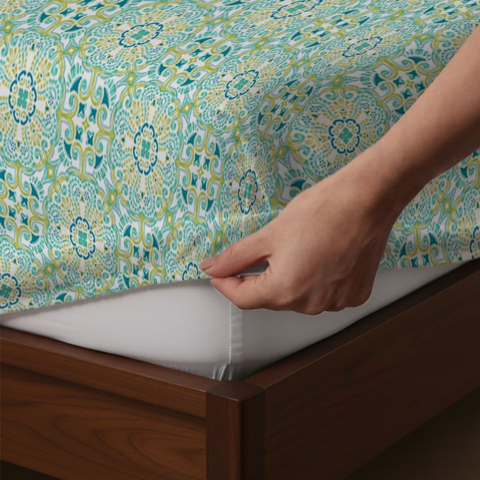 Ethnic 144 TC 100% Cotton Teal King Fitted Sheet Set | Pure Nest