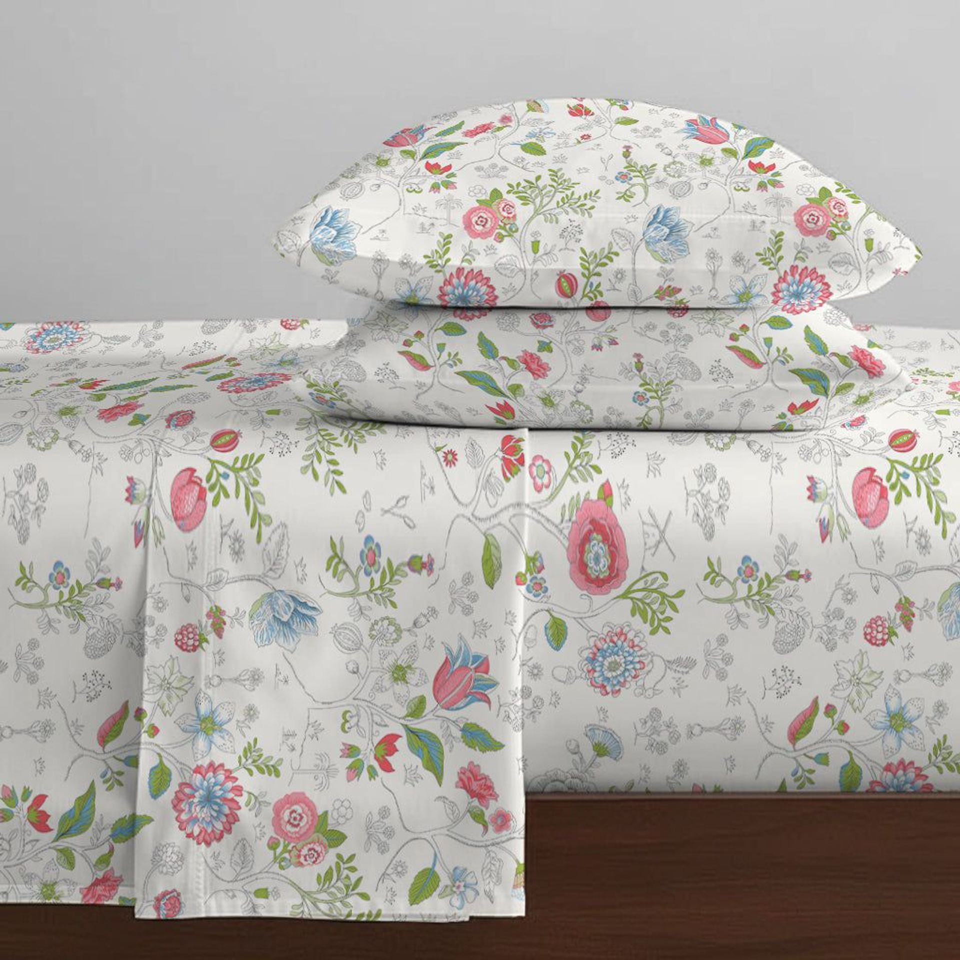 Floral 144 TC 100% Cotton Peach Queen Fitted Sheet Set | Pure Nest