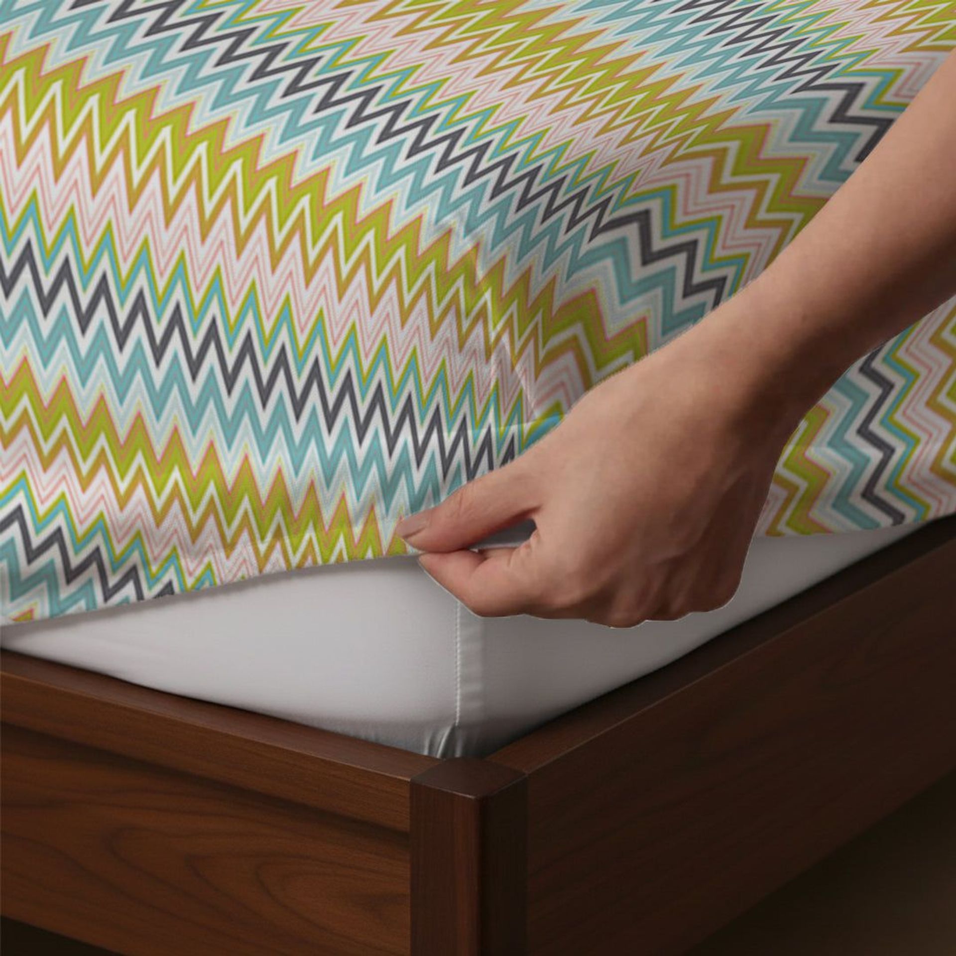 Geometric 144 TC 100% Cotton Orange Queen Fitted Sheet Set | Pure Nest