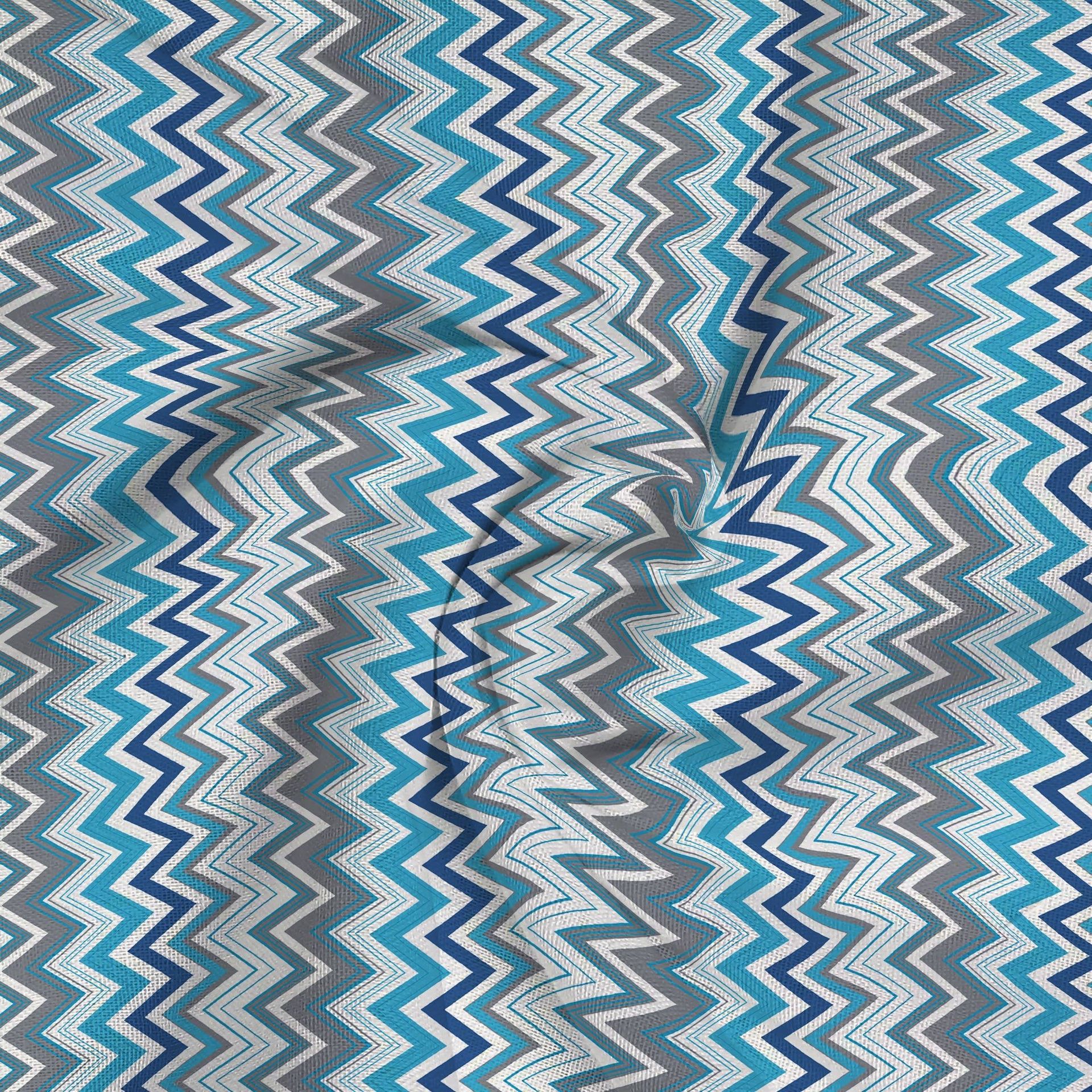 Geometric 144 TC 100% Cotton Blue Queen Fitted Sheet Set | Pure Nest