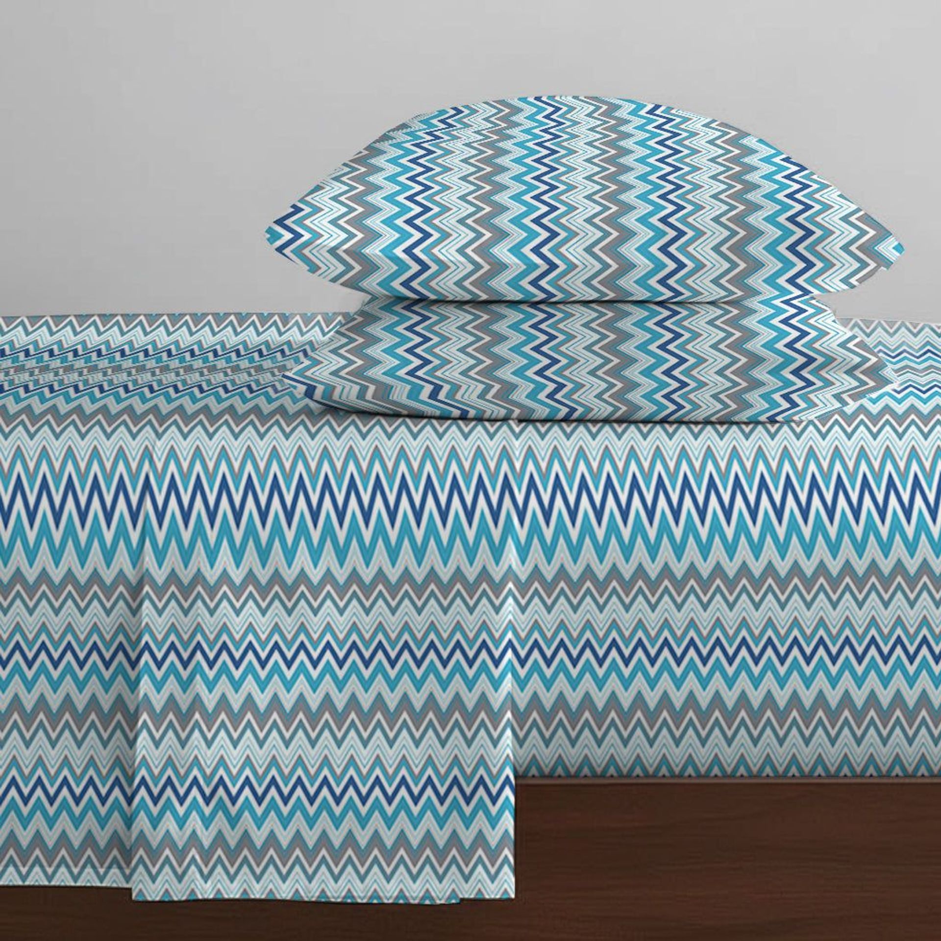 Geometric 144 TC 100% Cotton Blue Queen Fitted Sheet Set | Pure Nest