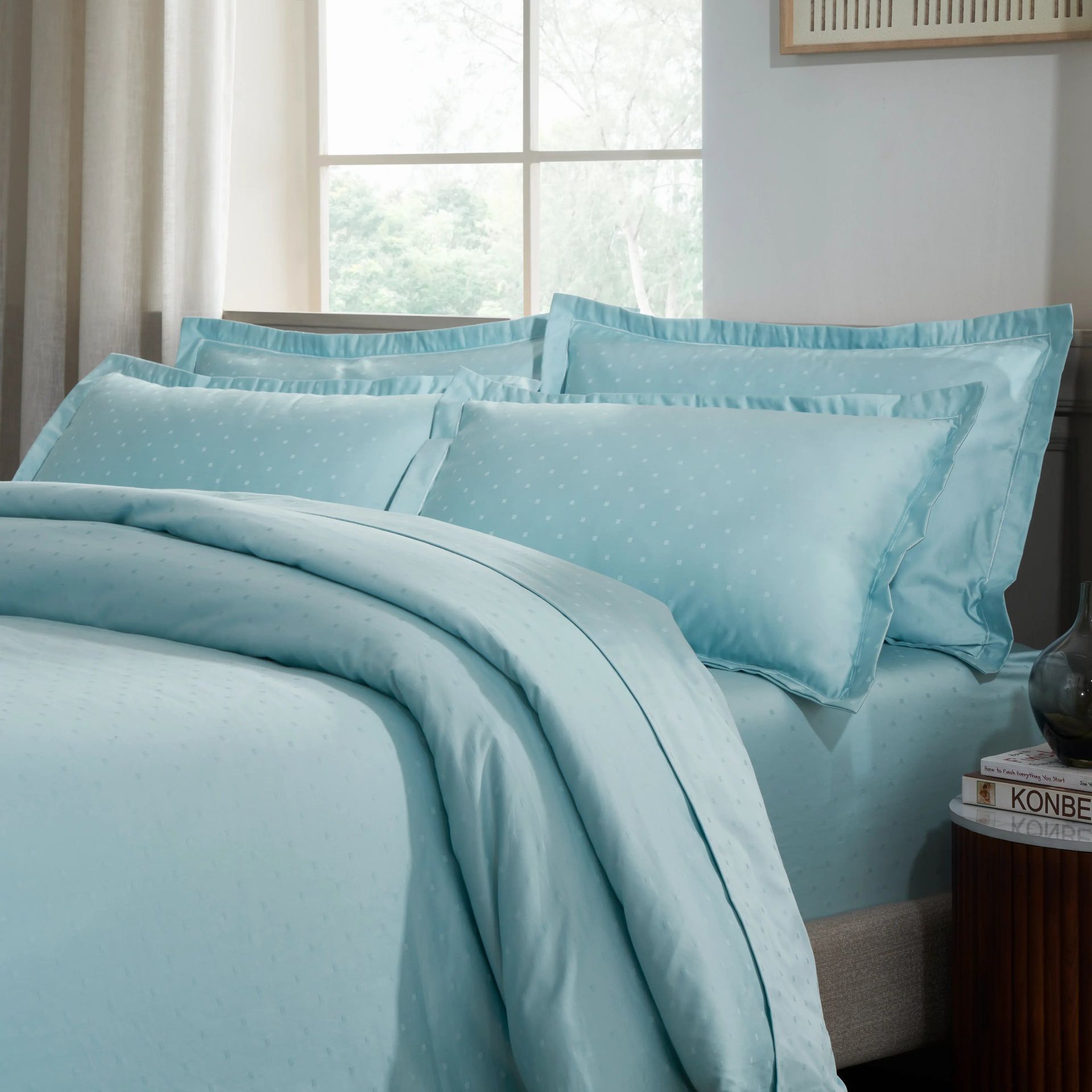 Solid Dyed 1000 TC 100% Cotton Blue Sky Super King Bedsheet Set | Ricaso