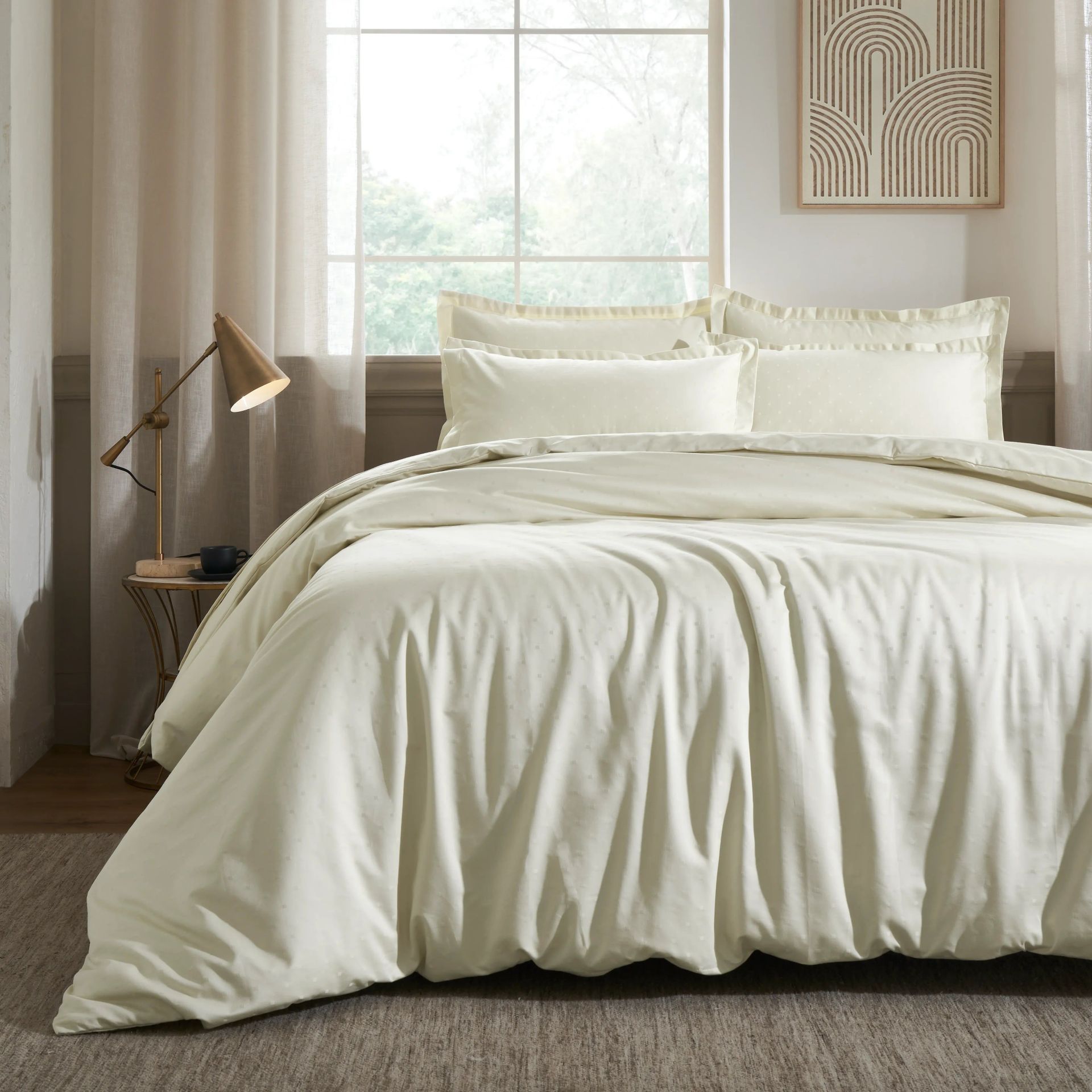 Solid Dyed 1000 TC 100% Cotton Ivory King Fitted Sheet Set | Ricaso