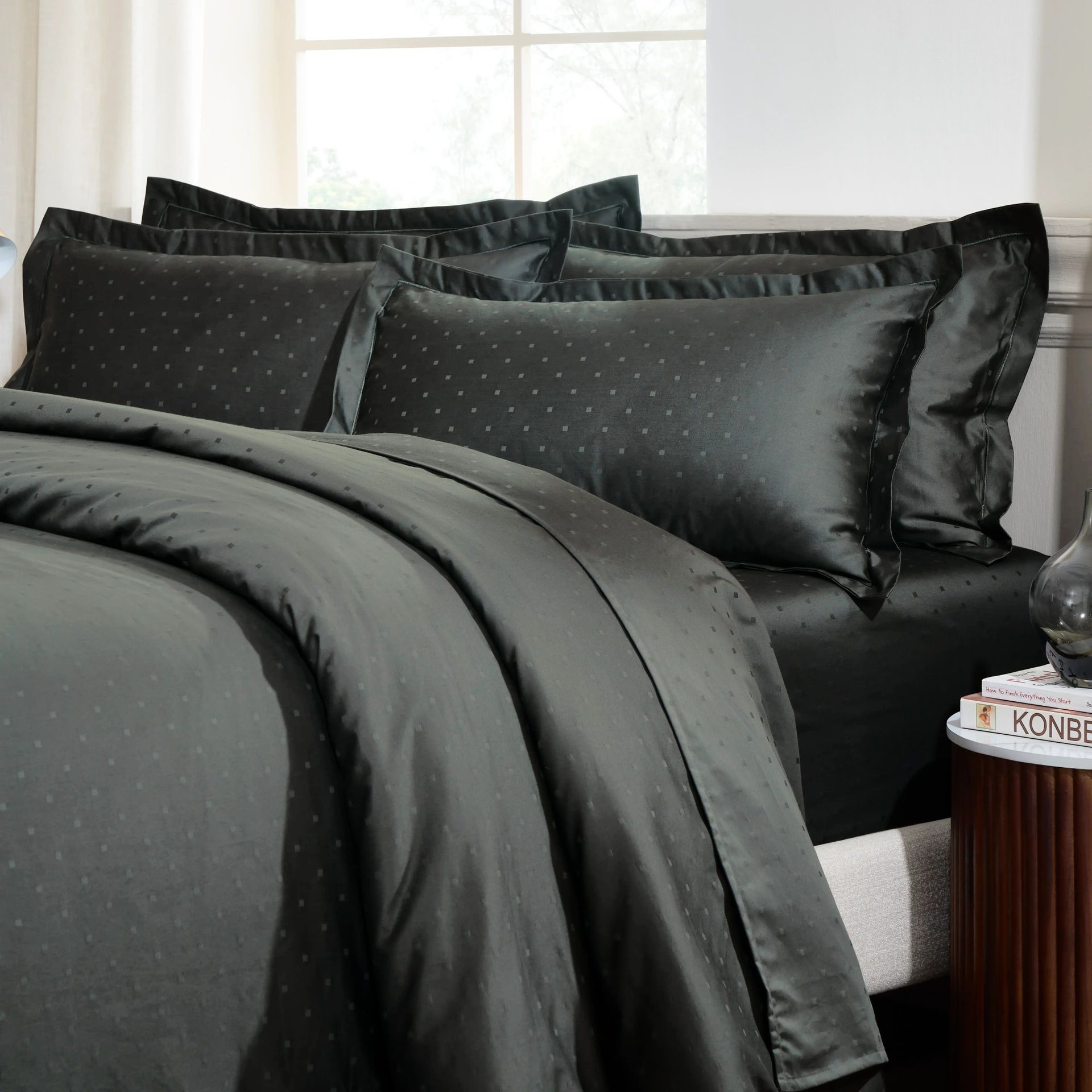 Solid Dyed 1000 TC 100% Cotton Dark Grey King Fitted Sheet Set | Ricaso