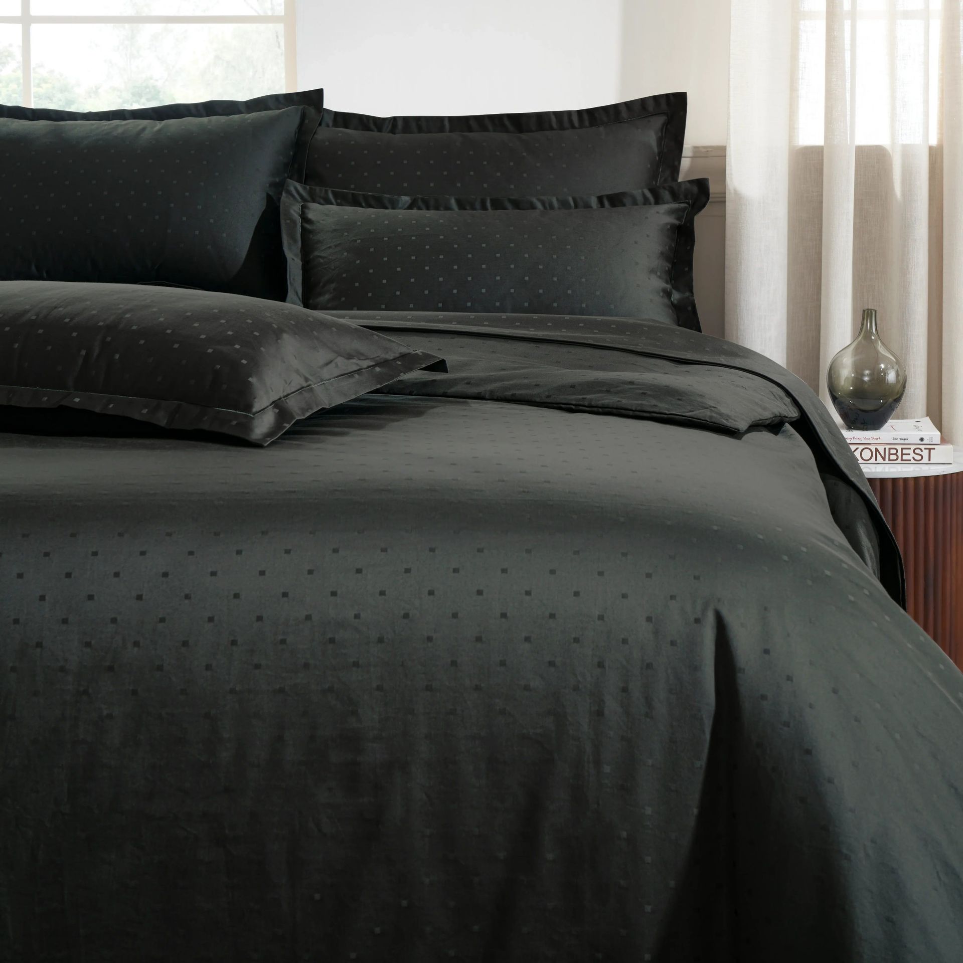 Solid Dyed 1000 TC 100% Cotton Dark Grey King Fitted Sheet Set | Ricaso