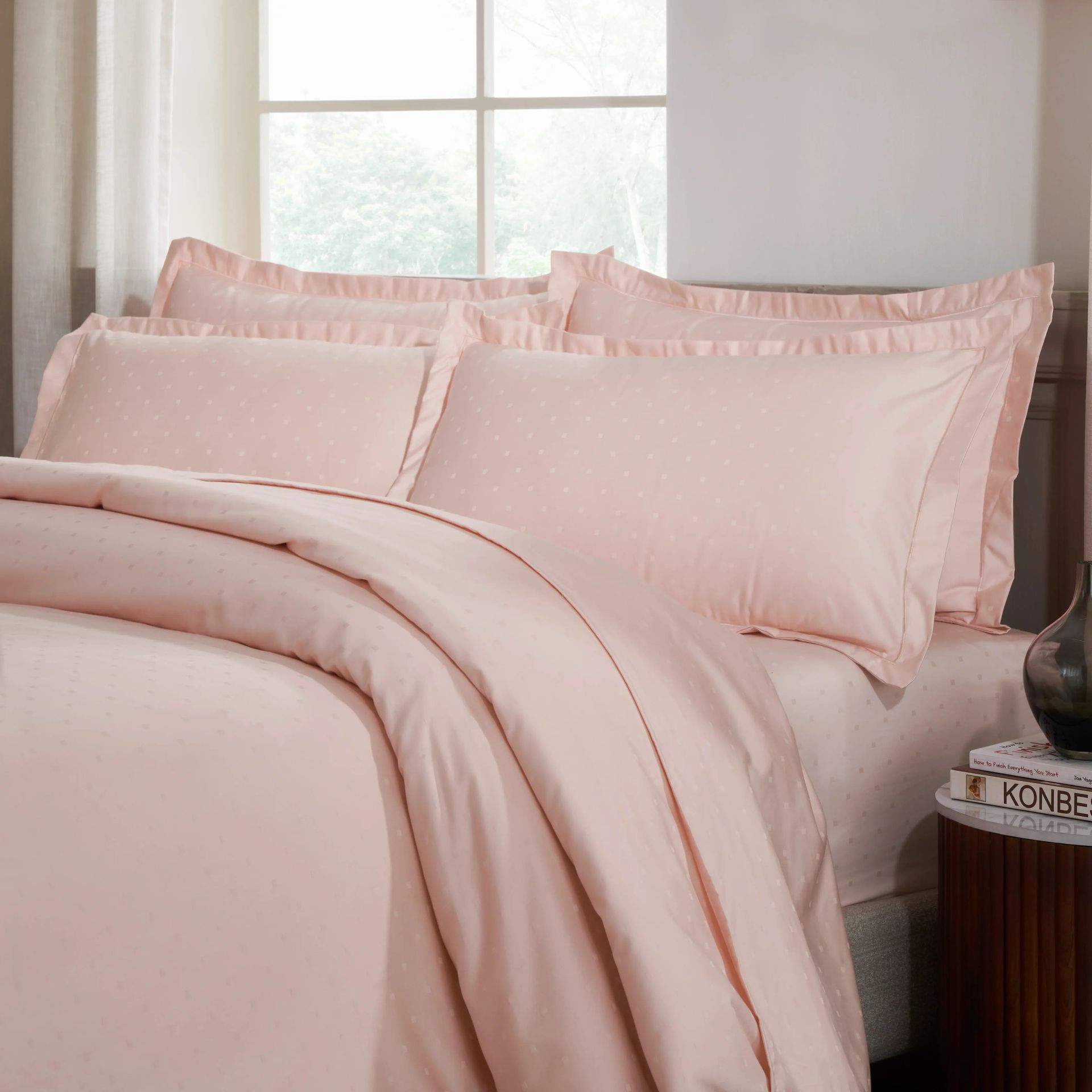 Solid Dyed 1000 TC 100% Cotton Veiled Rose King Fitted Sheet Set | Ricaso