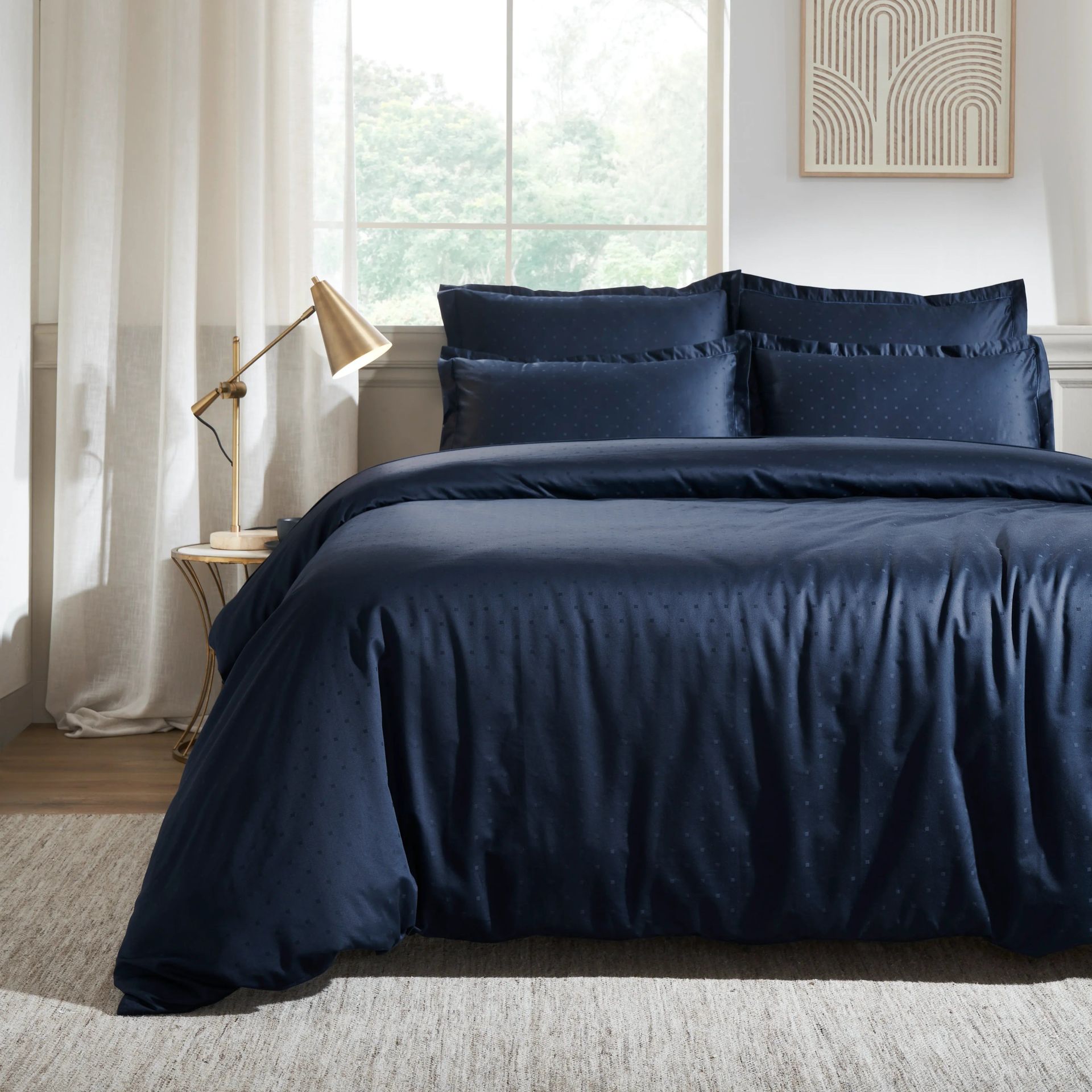 Solid Dyed 1000 TC 100% Cotton Navy King Fitted Sheet Set | Ricaso