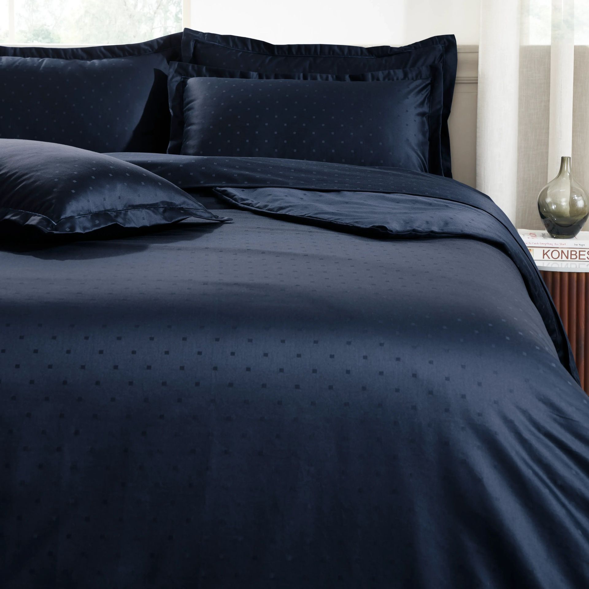 Solid Dyed 1000 TC 100% Cotton Navy King Fitted Sheet Set | Ricaso