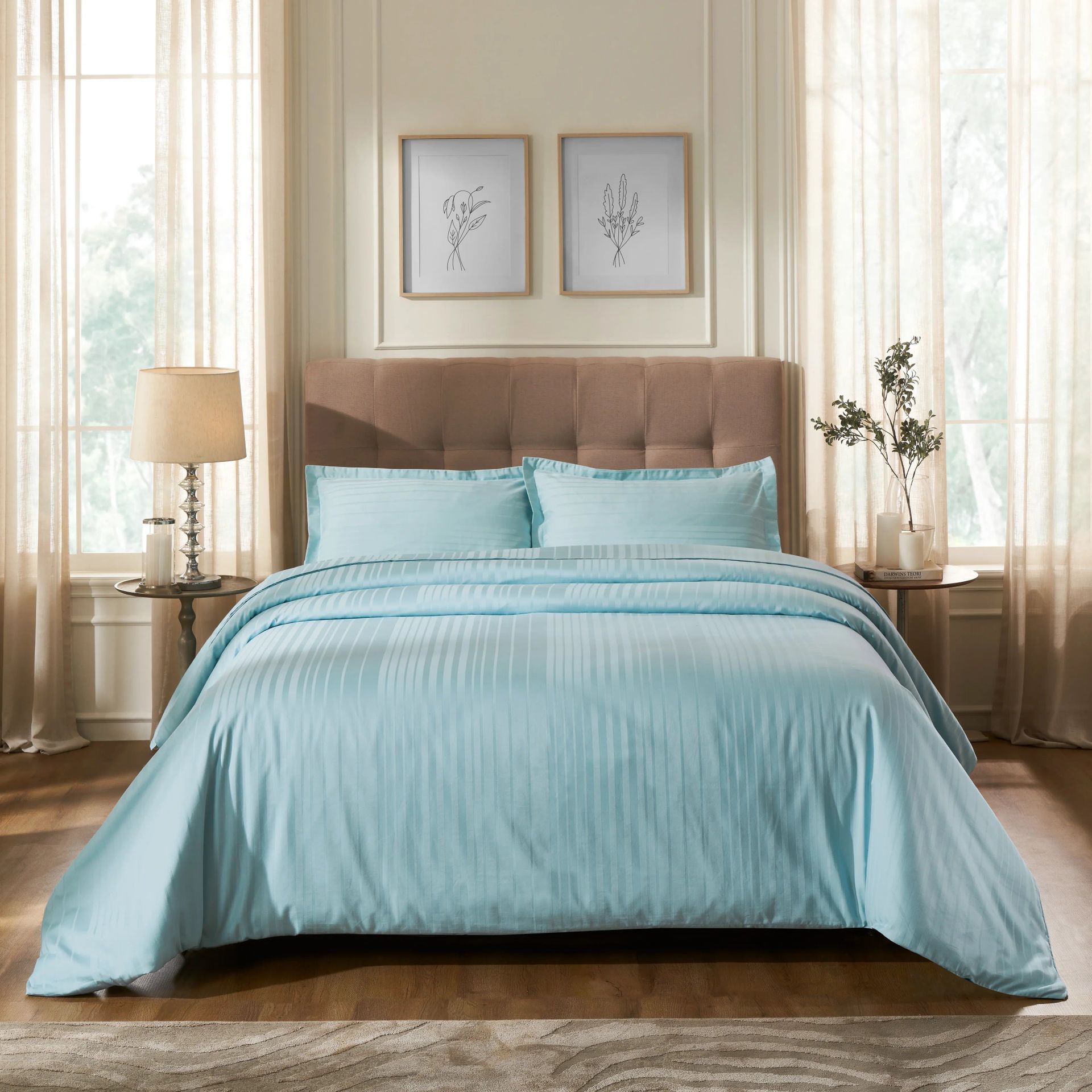 Solid Dyed 400 TC 100% Cotton Blue Sky King Fitted Sheet Set | Seraya