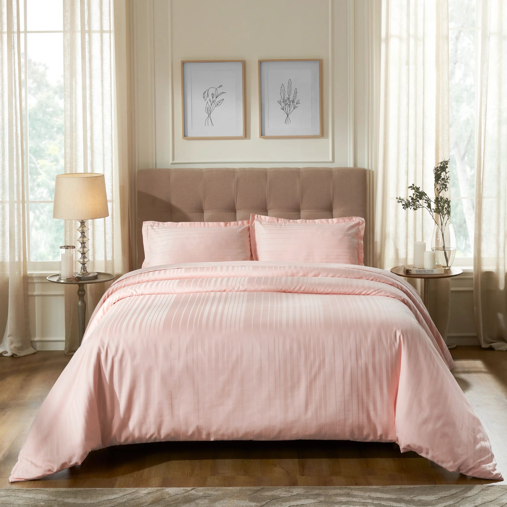 Solid Dyed 400 TC 100% Cotton Veiled Rose King Fitted Sheet Set | Seraya
