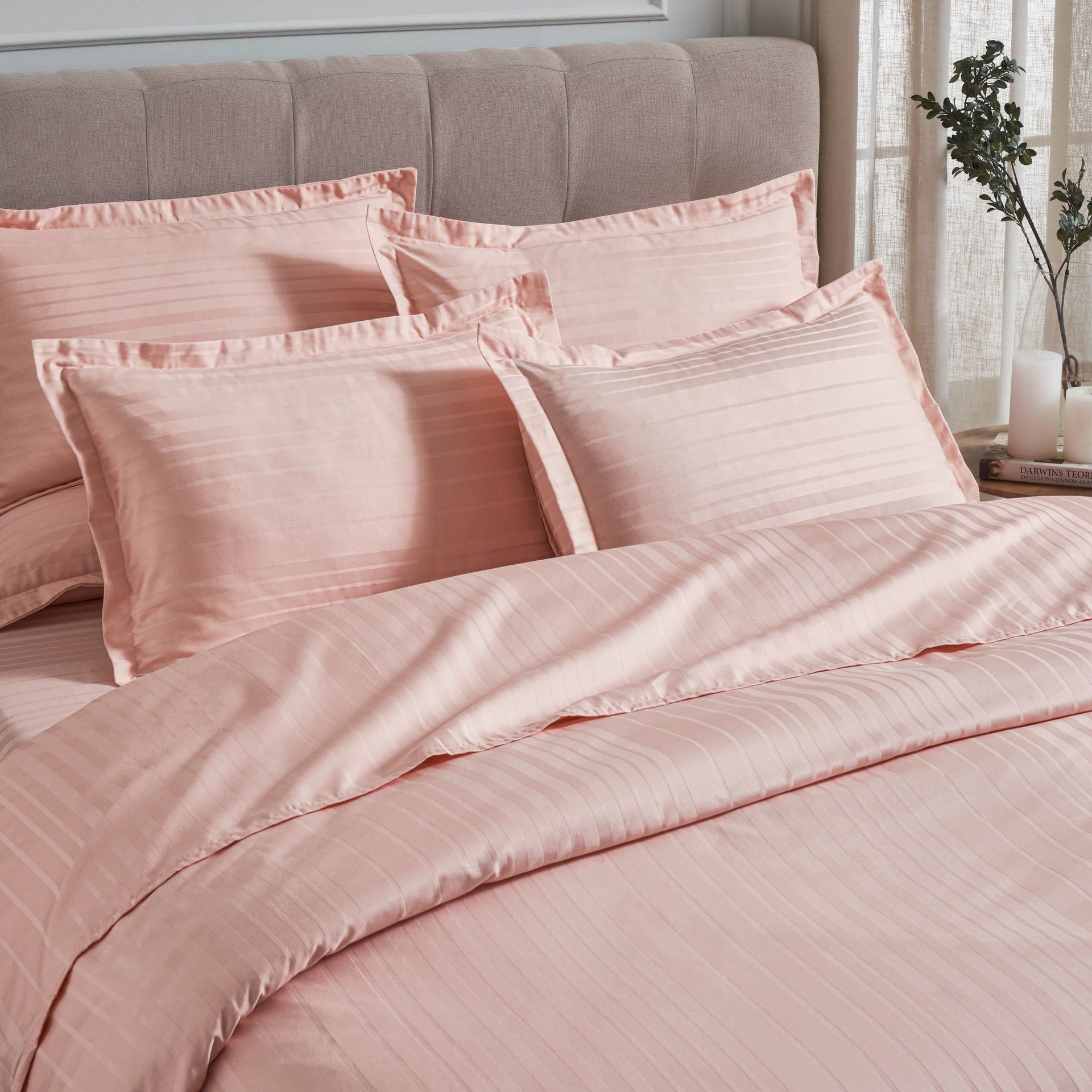 Solid Dyed 400 TC 100% Cotton Veiled Rose King Fitted Sheet Set | Seraya