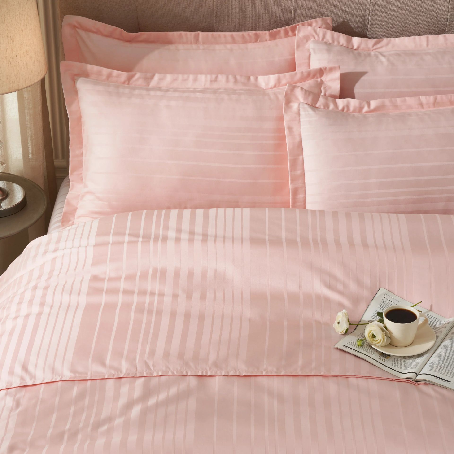 Solid Dyed 400 TC 100% Cotton Veiled Rose King Fitted Sheet Set | Seraya