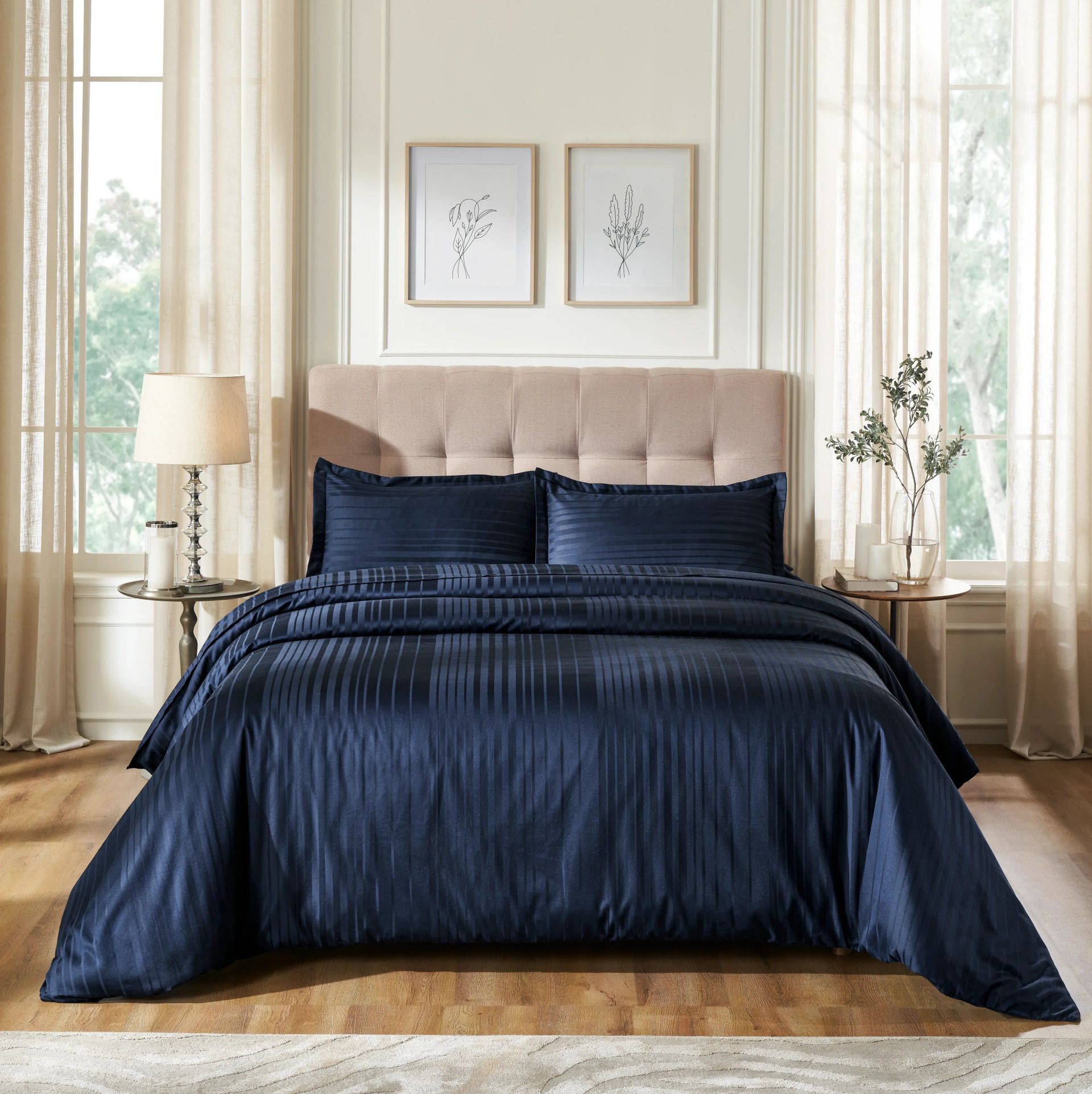 Solid Dyed 400 TC 100% Cotton Navy King Fitted Sheet Set | Seraya