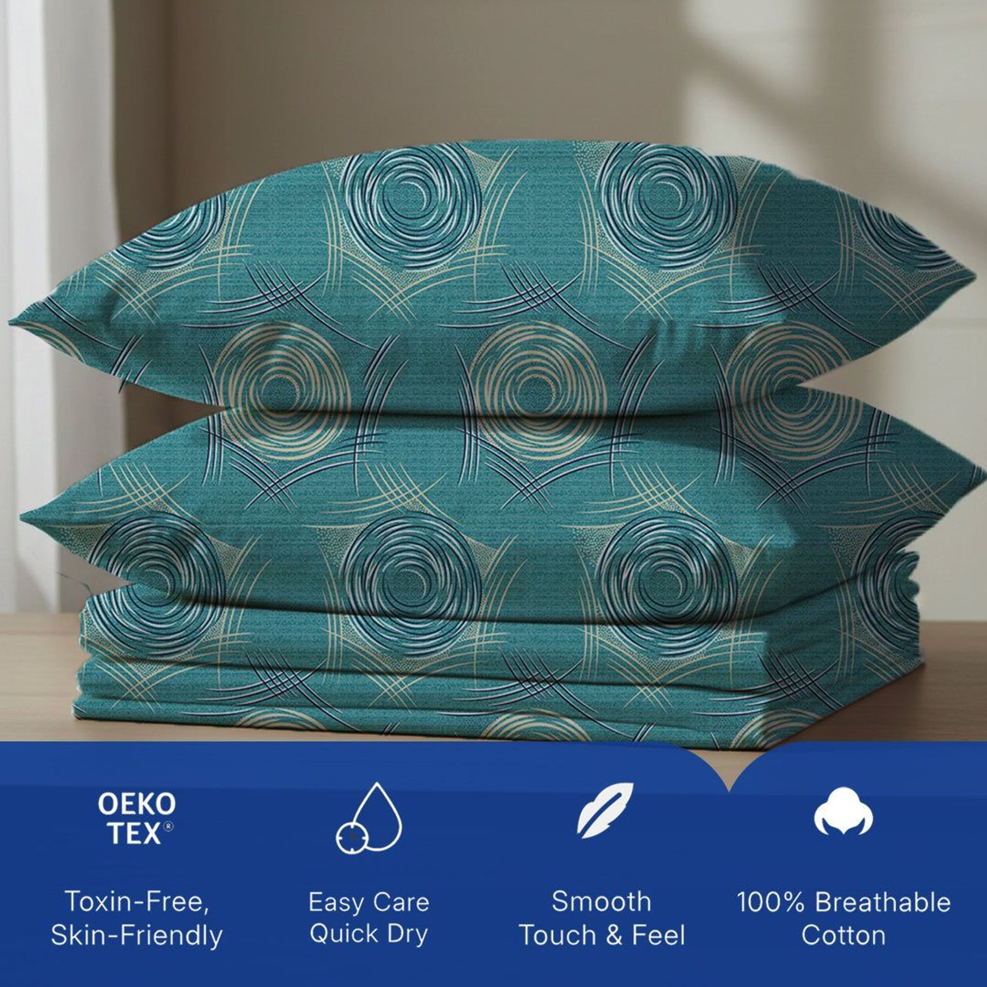 Geometric 120 GSM Microfibre Teal Queen Bedsheet Set | Serene Nest