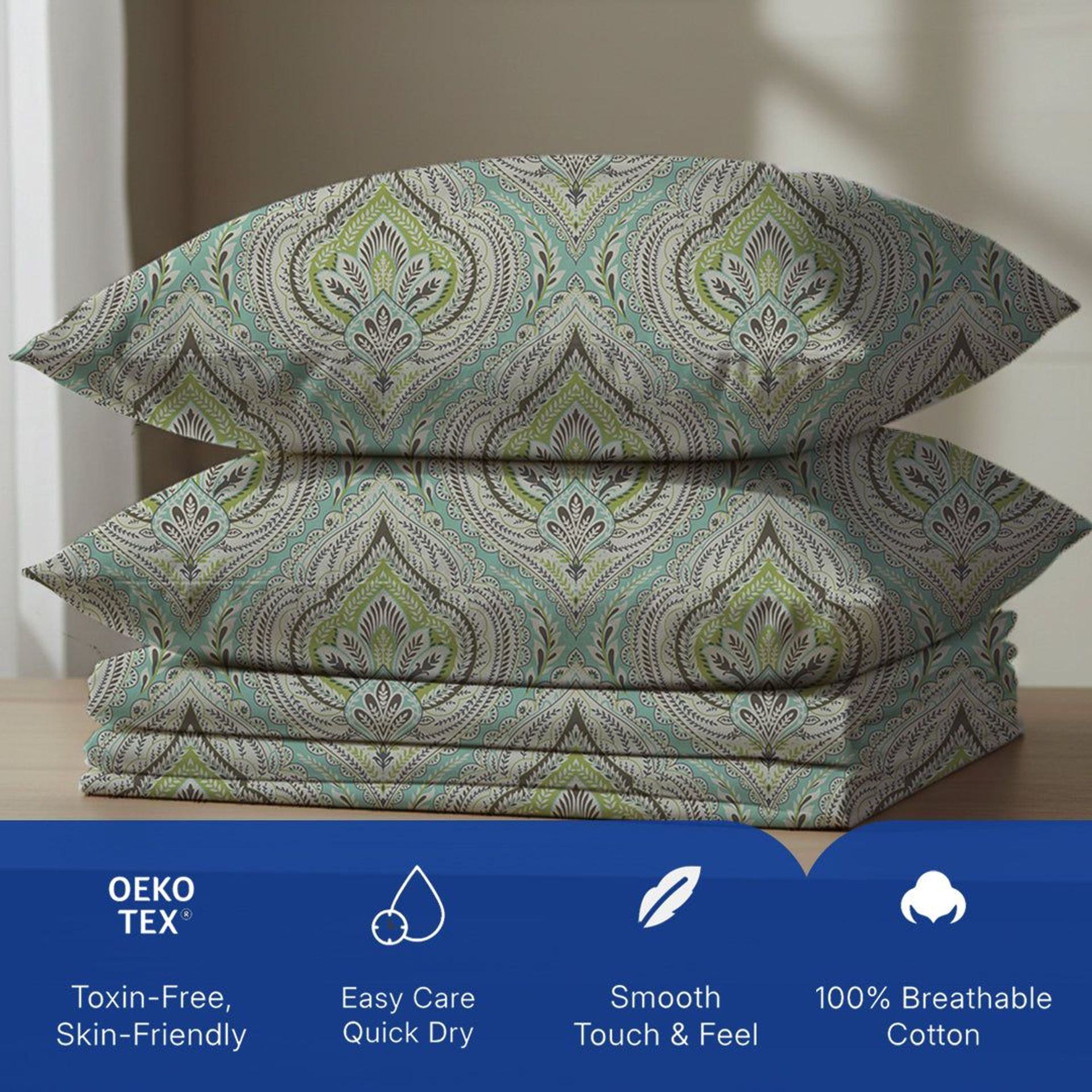 Indian Heritage 120 GSM Microfibre Muted Green Queen Bedsheet Set | Serene Nest