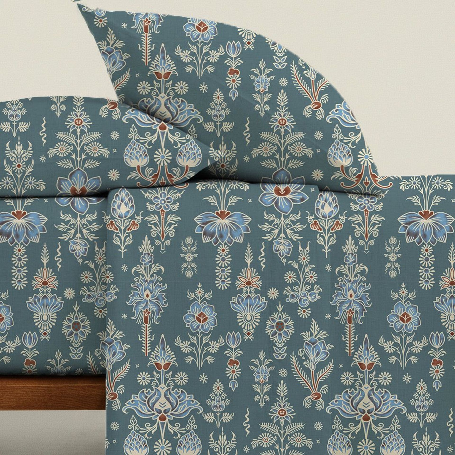 Indian Heritage 120 GSM Microfibre Blue Queen Bedsheet Set | Serene Nest