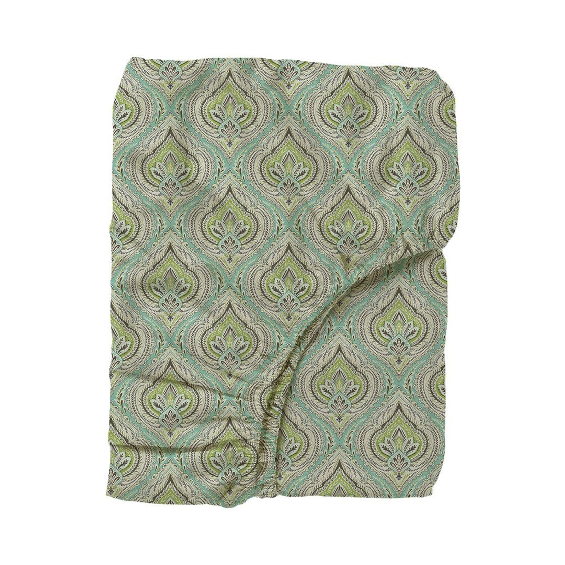 Indian Heritage 120 GSM Microfibre Muted Green King Fitted Sheet Set | Serene Nest