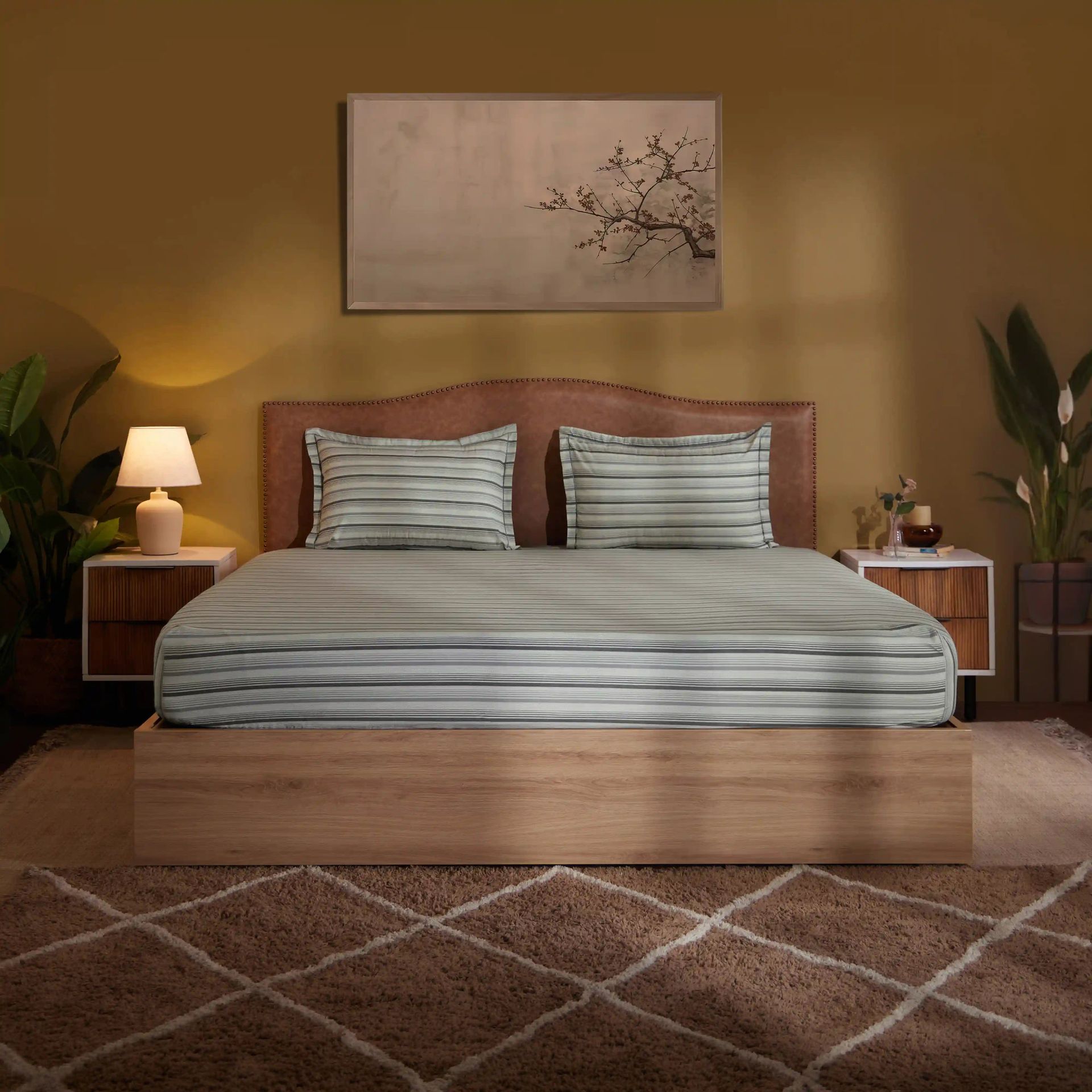 Geometric 200 TC Cotton Black & White Super King Bedsheet Set | Threadscapes