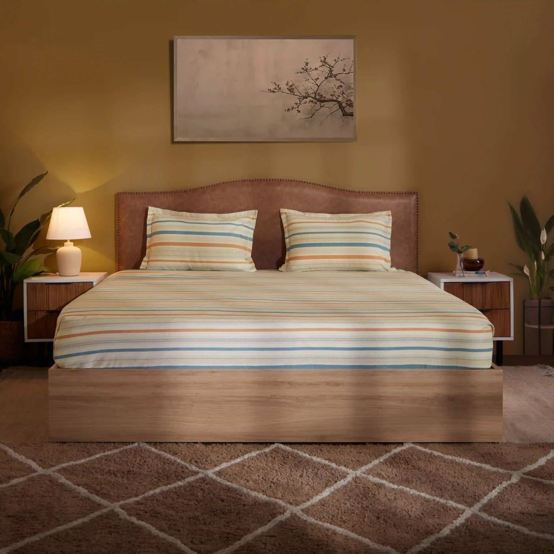 Geometric 200 TC Cotton Multicolour Double Bedsheet Set | Threadscapes