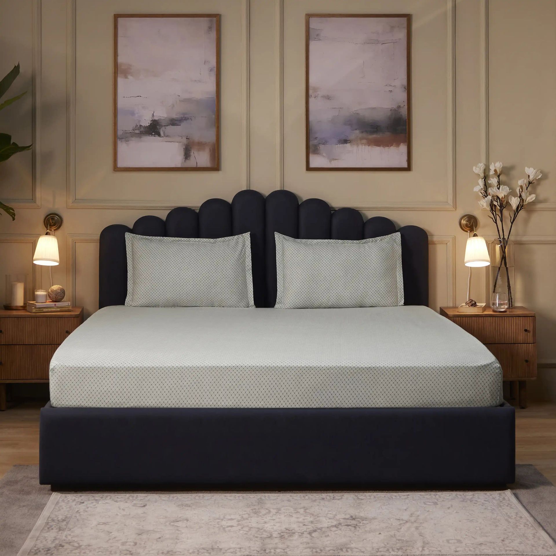 Geometric 250 TC 100% Cotton Oatmeal Super King Bedsheet Set | Yutori
