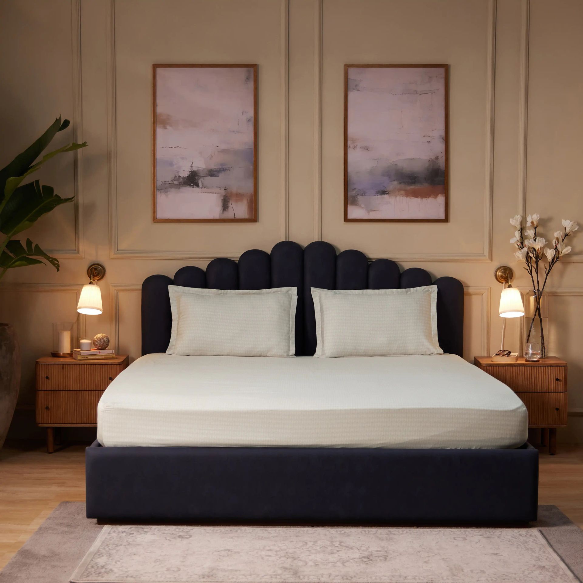 Geometric 250 TC 100% Cotton Neutral Cream Super King Bedsheet Set | Yutori