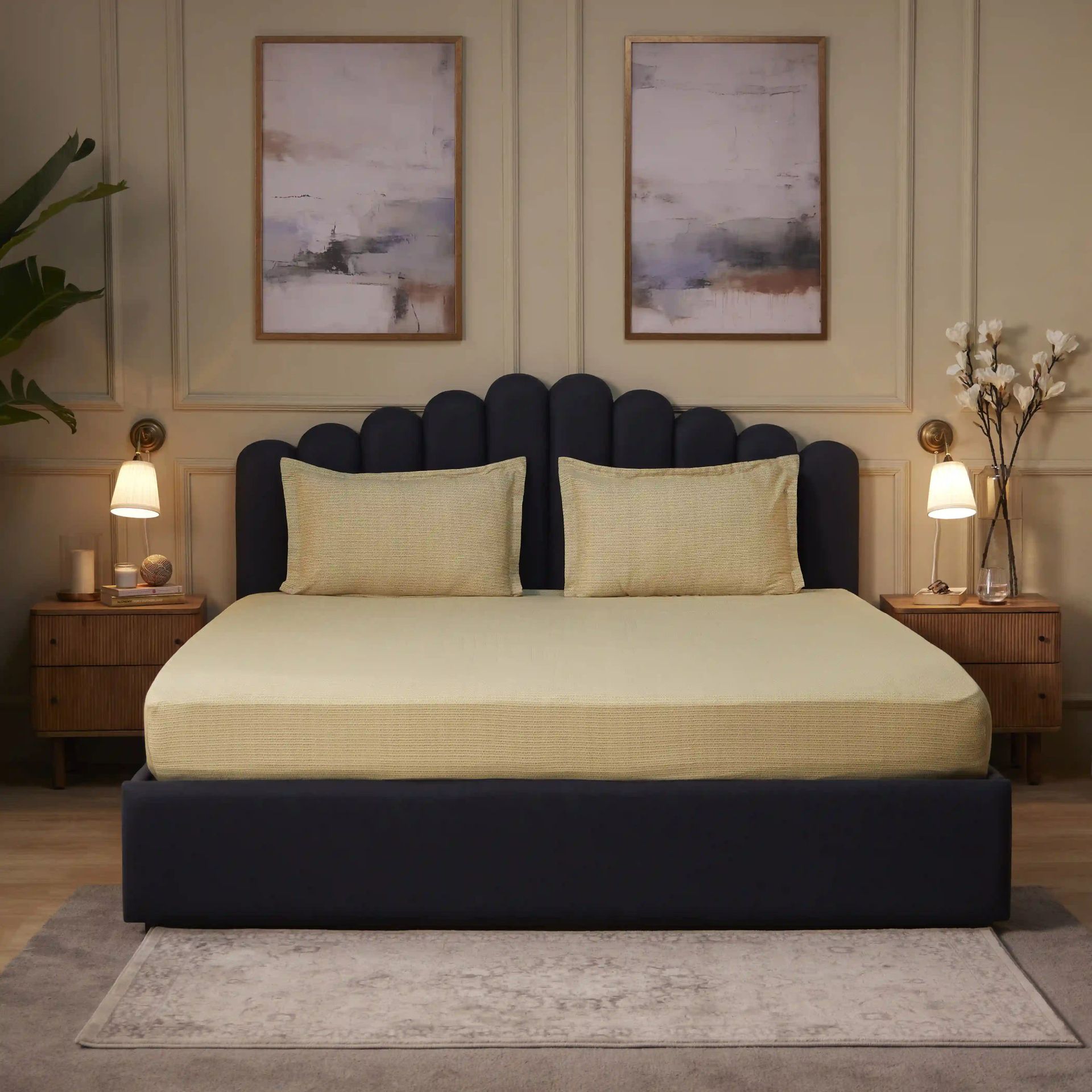 Geometric 250 TC 100% Cotton Nude King Fitted Sheet Set | Yutori