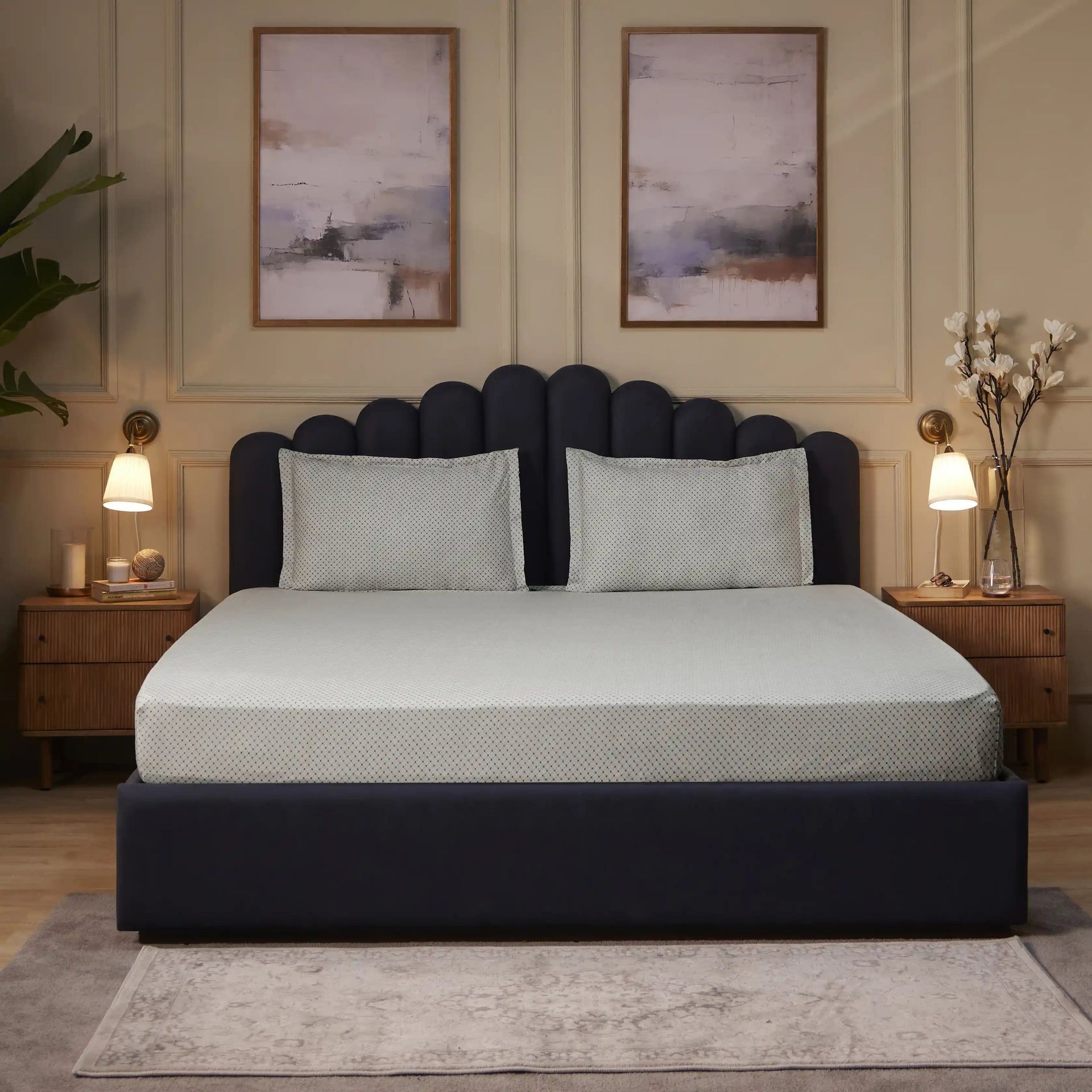 Geometric 250 TC 100% Cotton Oatmeal King Fitted Sheet Set | Yutori