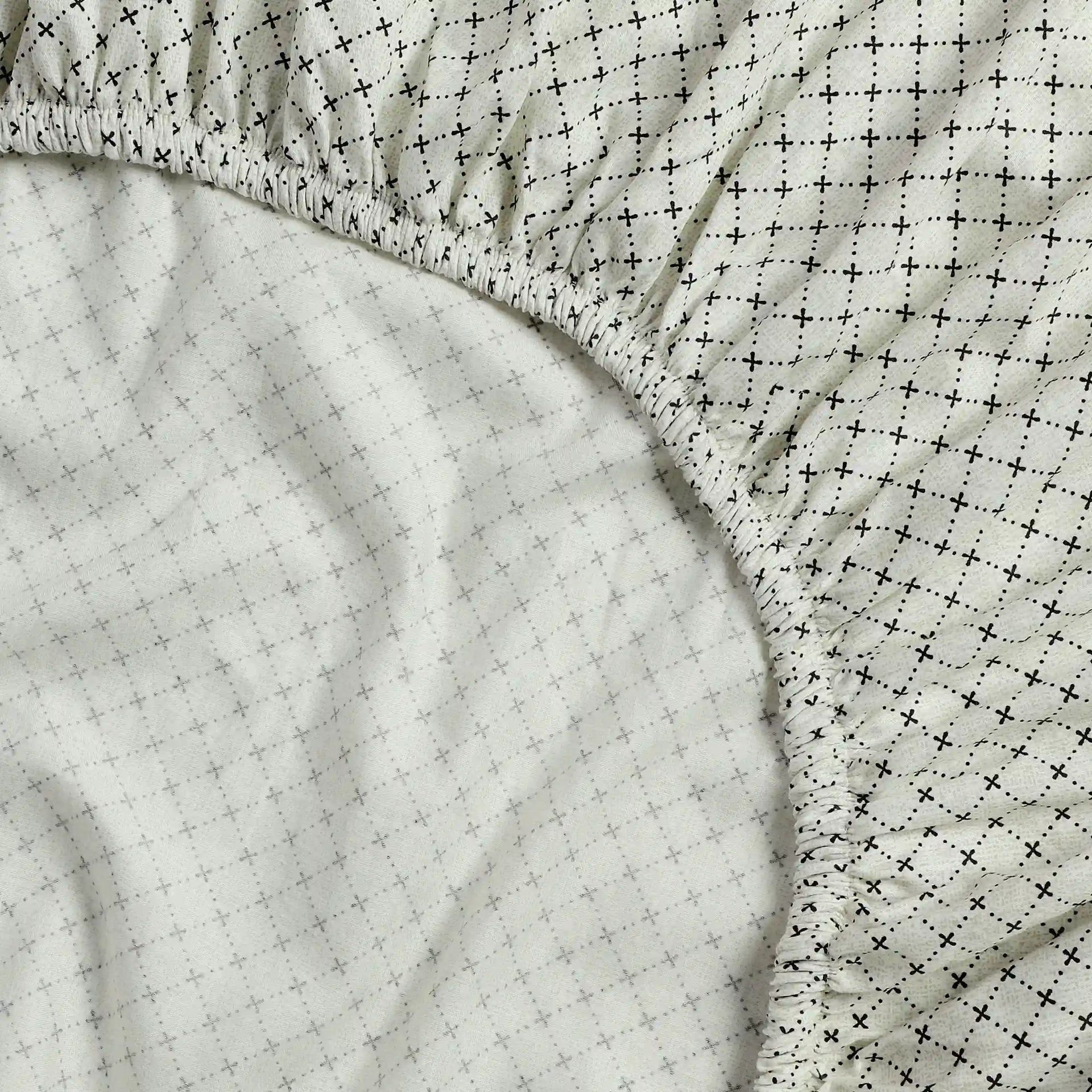 Geometric 250 TC 100% Cotton Oatmeal King Fitted Sheet Set | Yutori