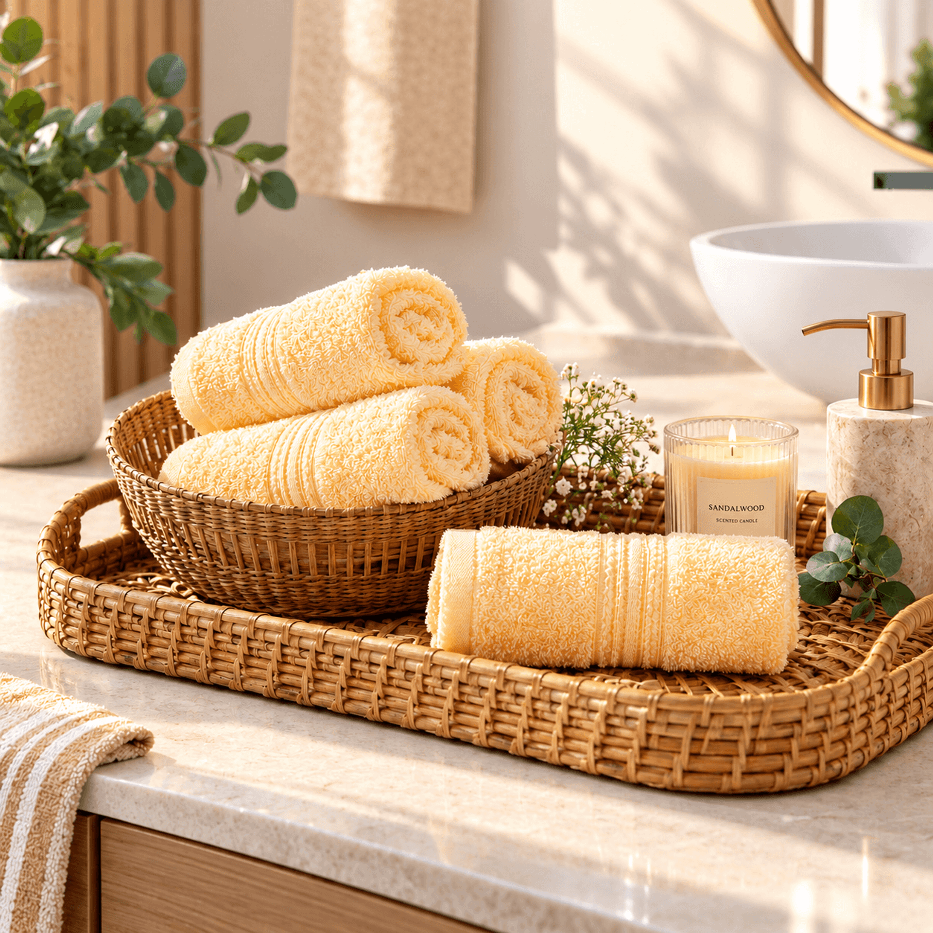 Sunlit Spa Vanity with Woven Towels.png