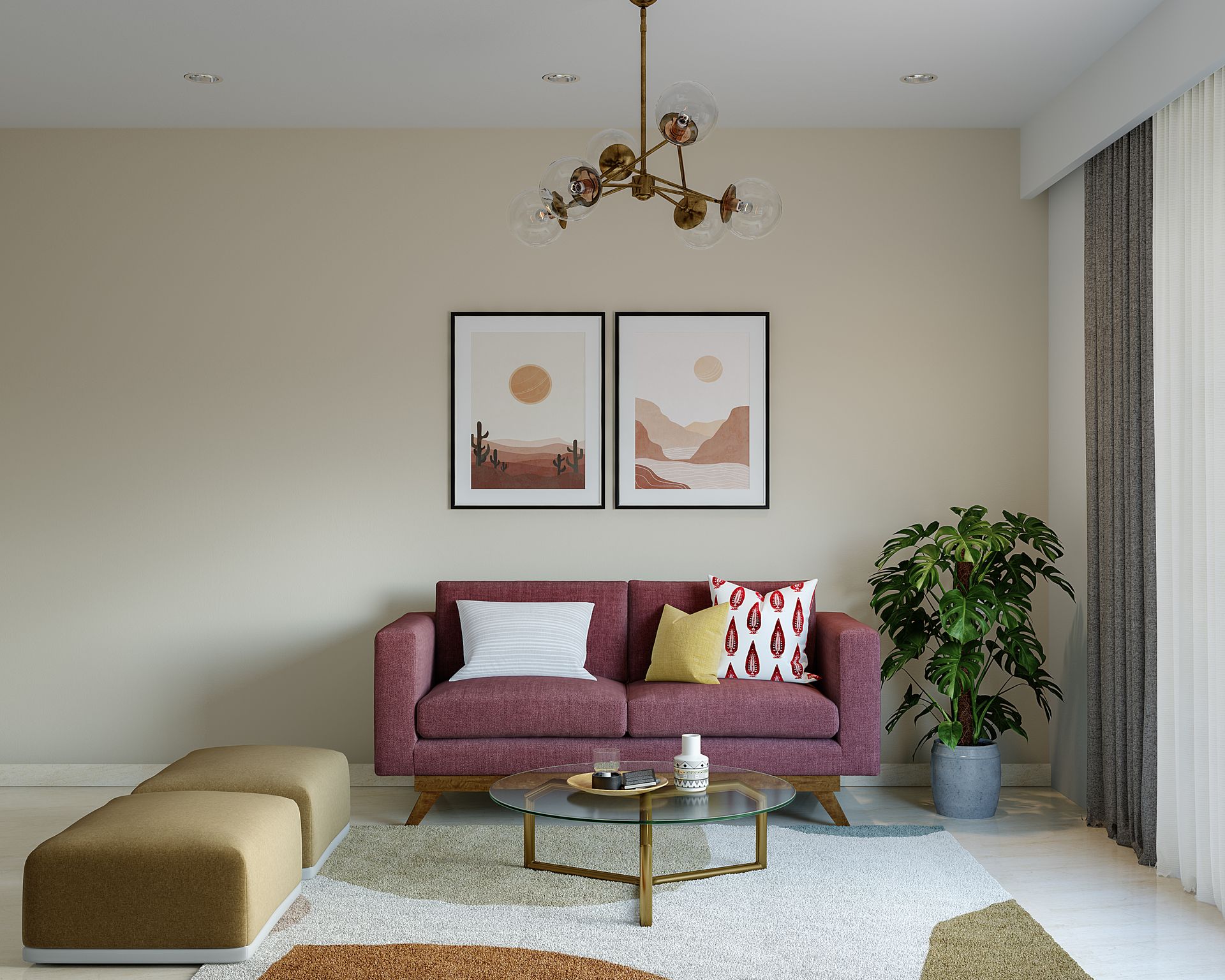 Compact Living Room Design With Neutral Colour Theme | Livspace