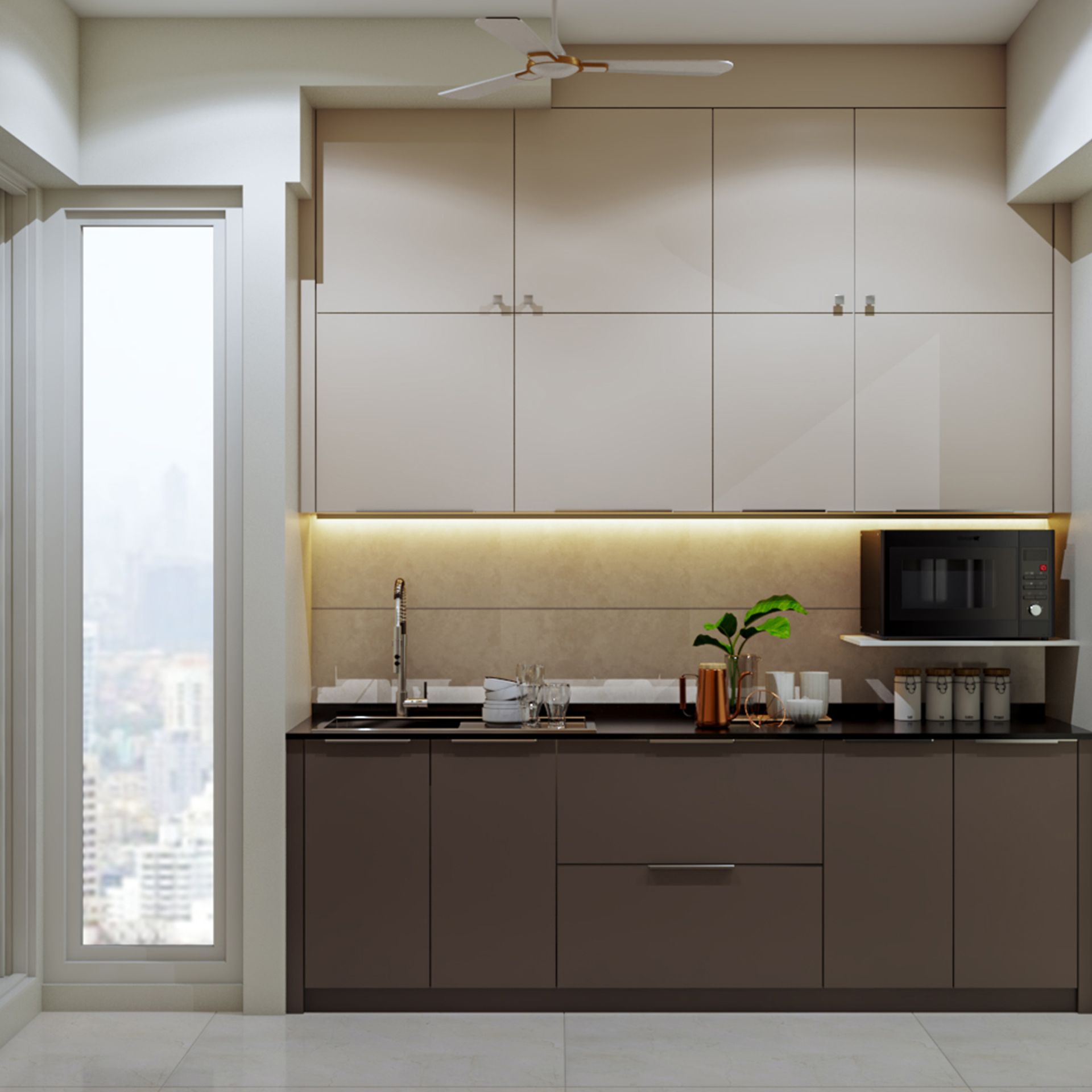 Contemporary Parallel Kitchen Design With Granite Countertop and Open ...