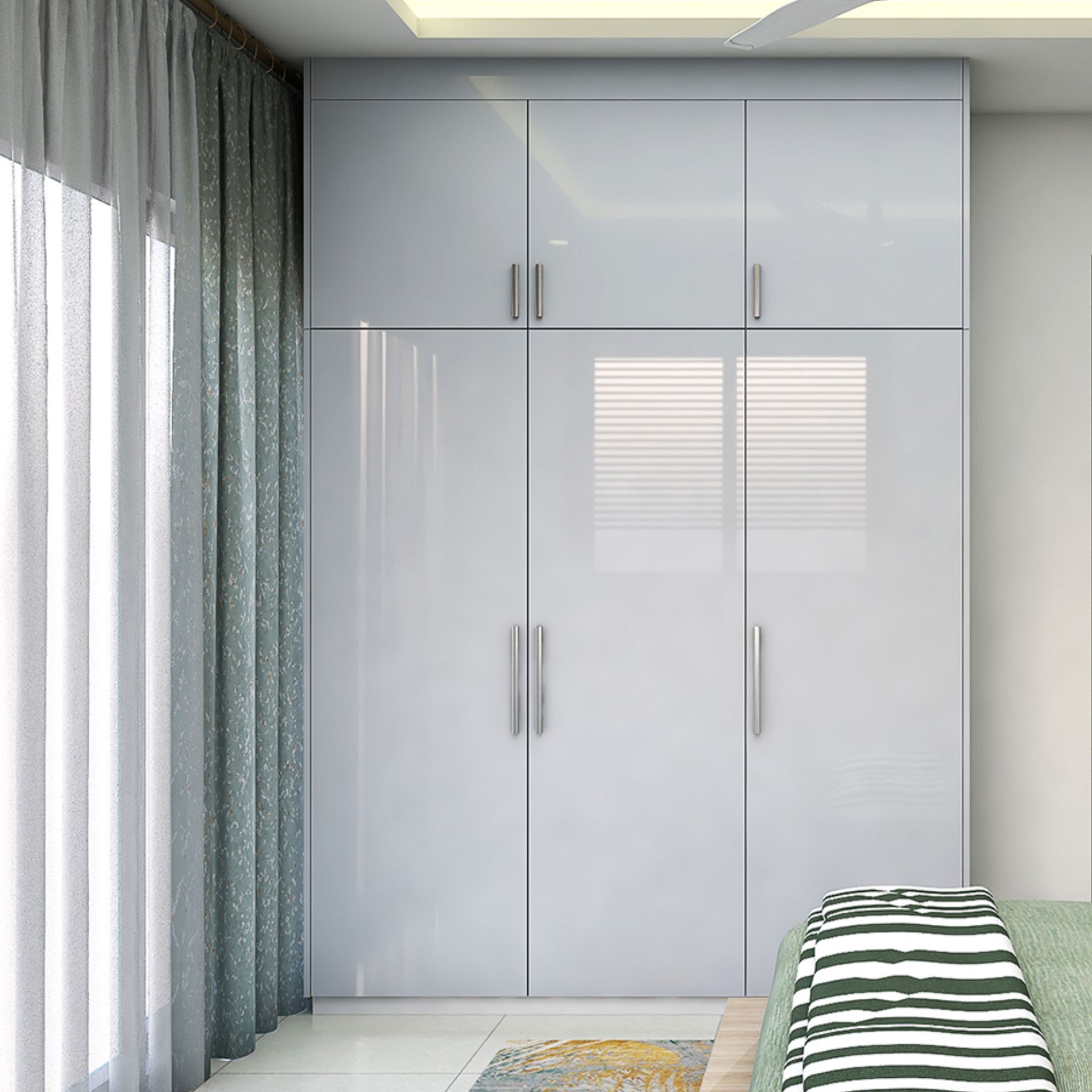 3-Door Minimal Swing Wardrobe Design in Pastel Blue with High Gloss ...