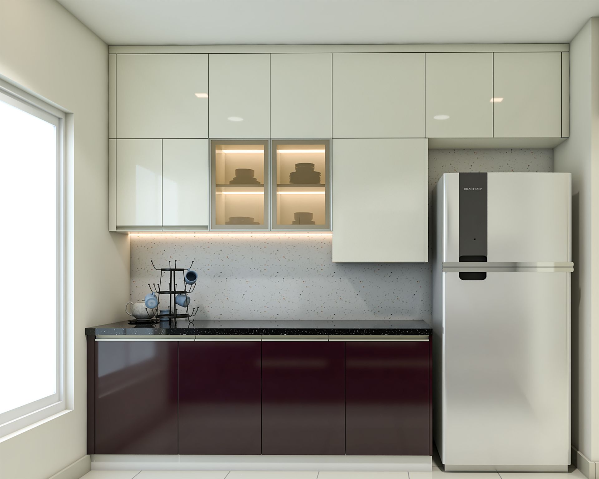 Parallel Modern Kitchen Design with Aubergine and White Cabinets and ...