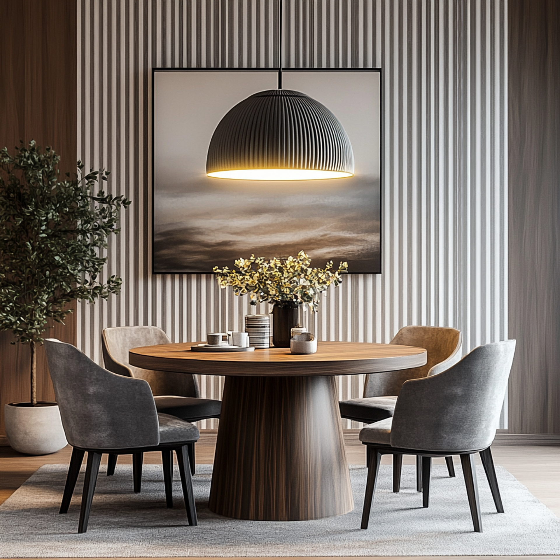 White Fluted Wall Paneling Wall Design: Modern Dining Room Focal Point ...