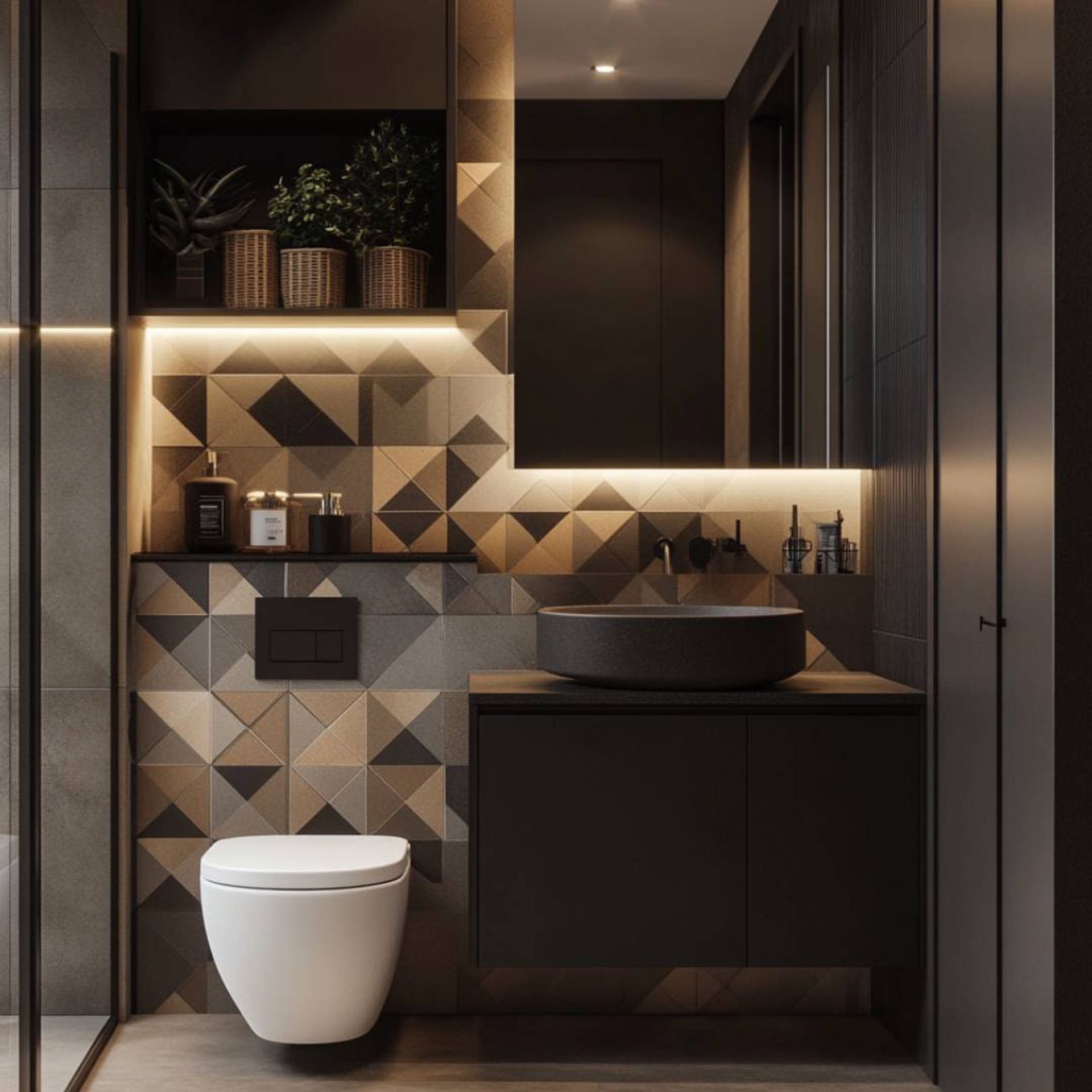 Contemporary Glossy Multicolour Bathroom Tiles Design With Geometric ...