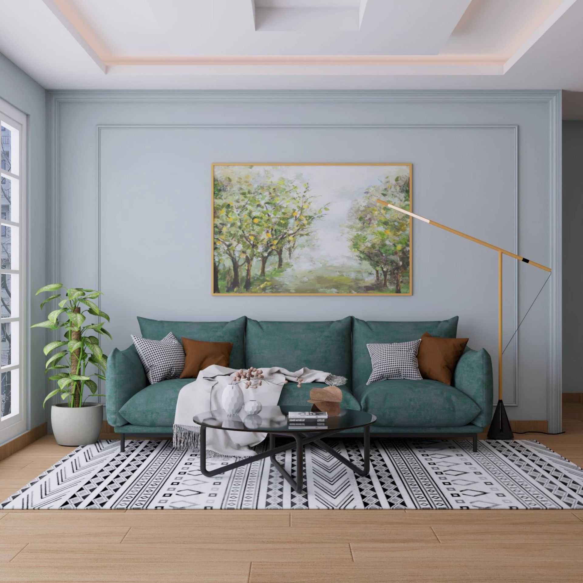 Compact Blue And Teal Blue Living Room Design With 3Seater Sofa Livspace