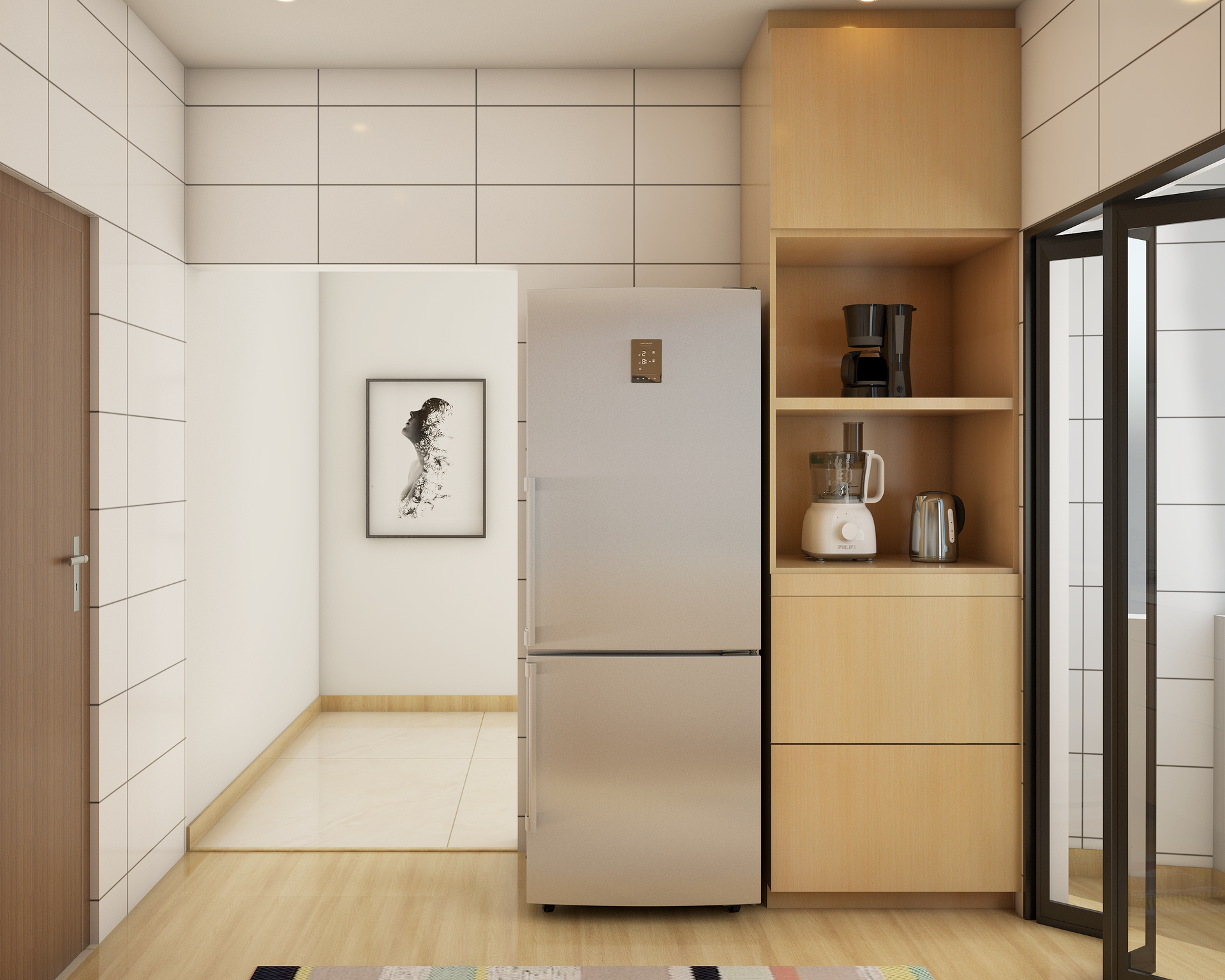Contemporary Compact Kitchen Interior Design With White Countertop ...