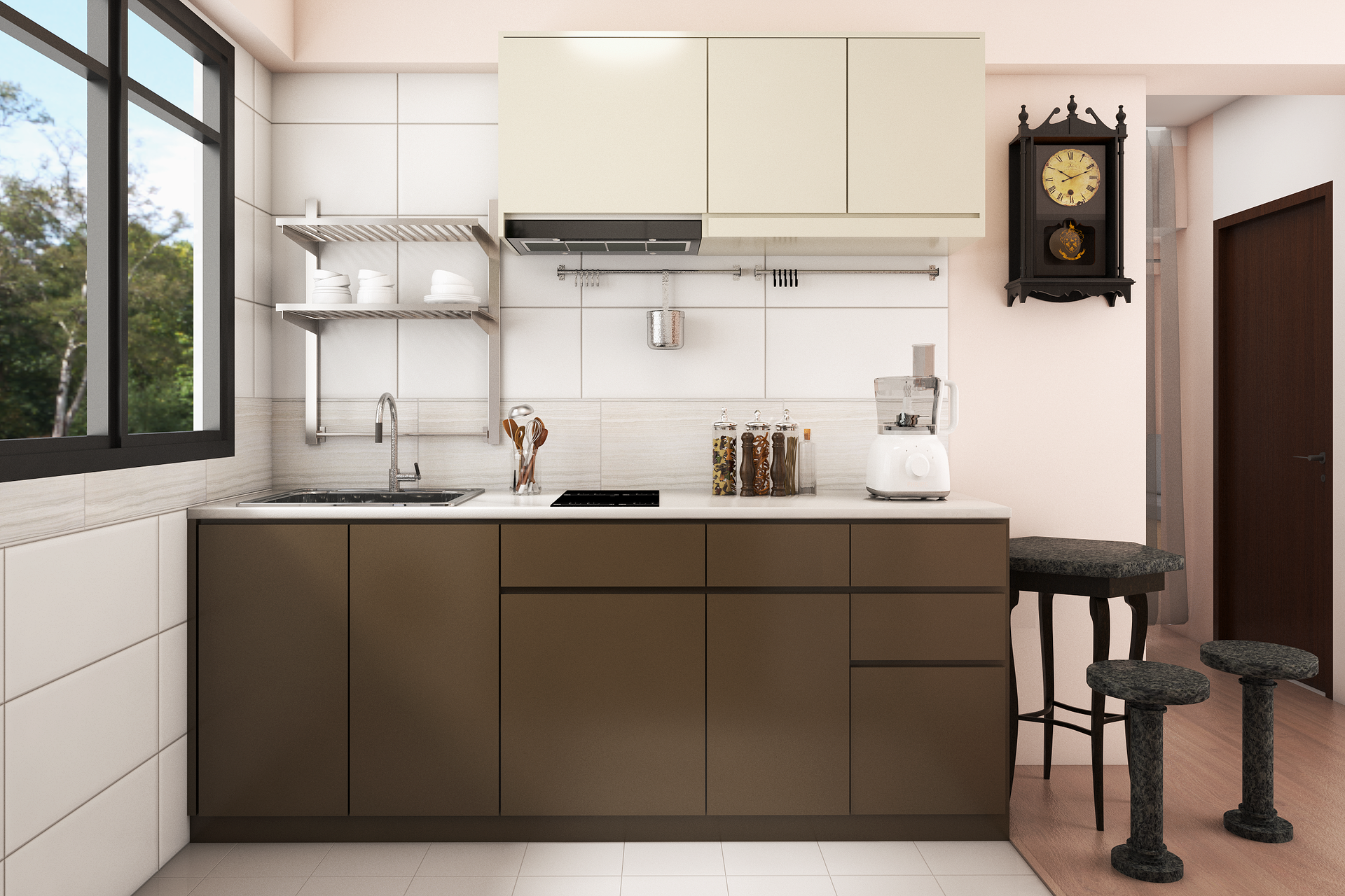 Compact Multifunctional Kitchen with Profile Handles and Earthy Shades ...