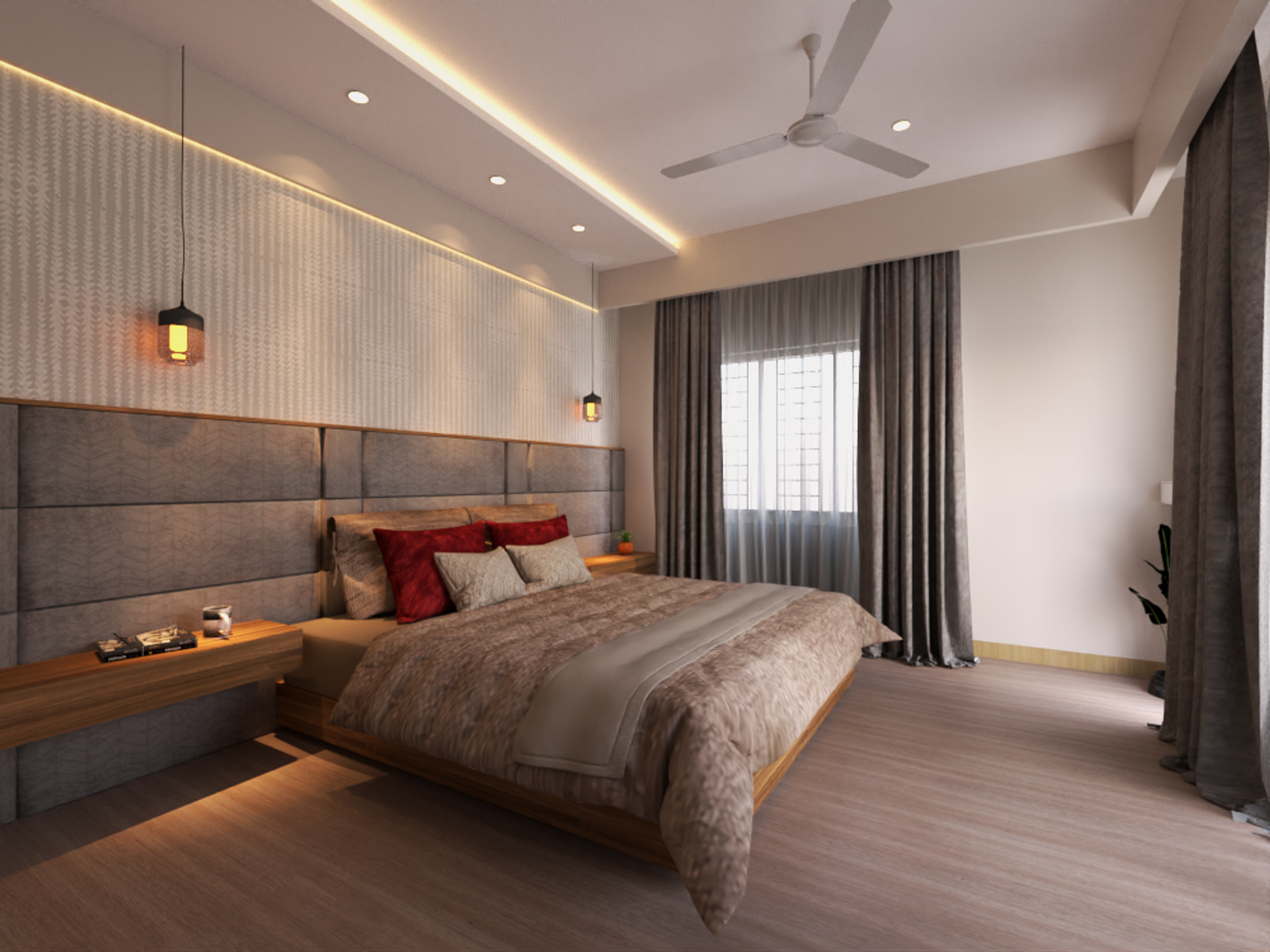 Simple & Stylish Master Bedroom With Pastel Accent Wall | Livspace