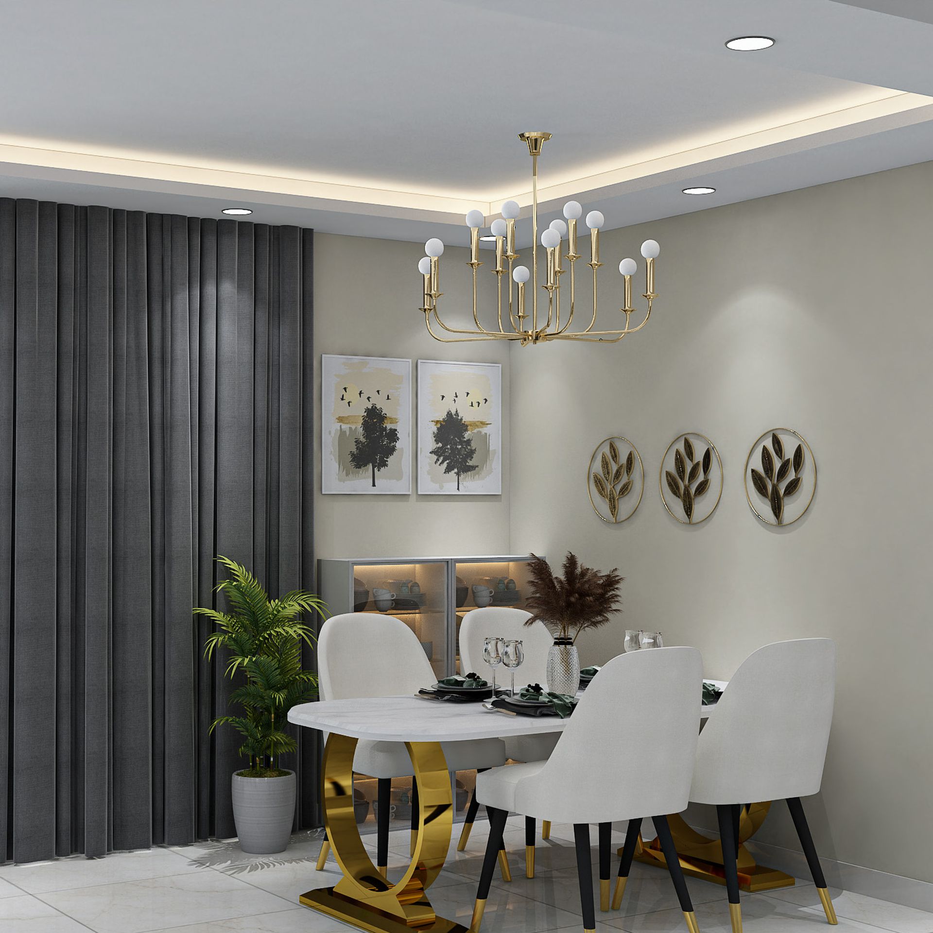 Contemporary Dining Room Design Featuring Light Cream Chairs and Glass ...