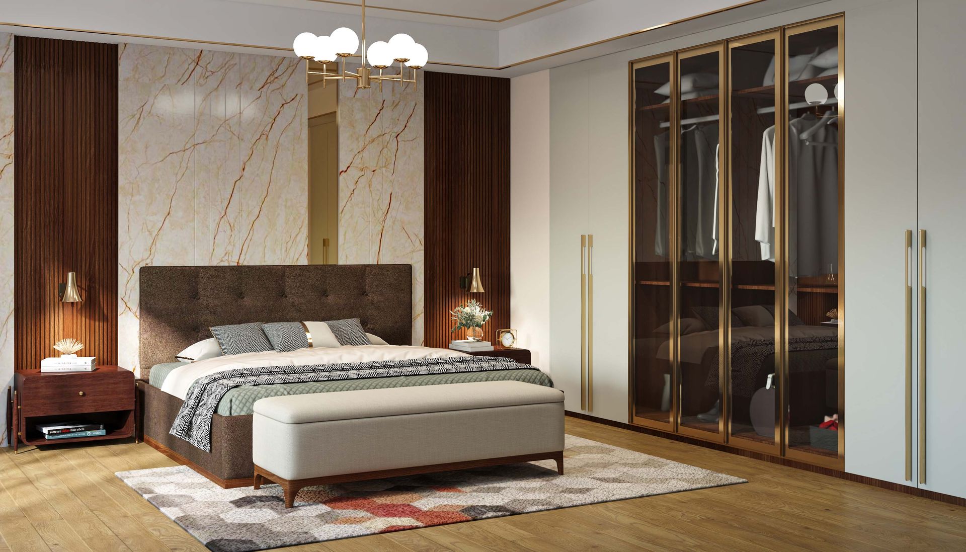 Wall Design with Contemporary Vertical Wood Fluted Panels and Marble ...