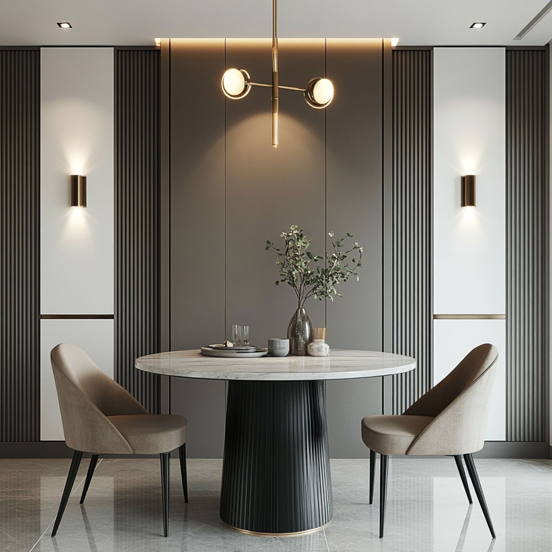 2-Seater Contemporary Dining Room Design with Marble Table and ...