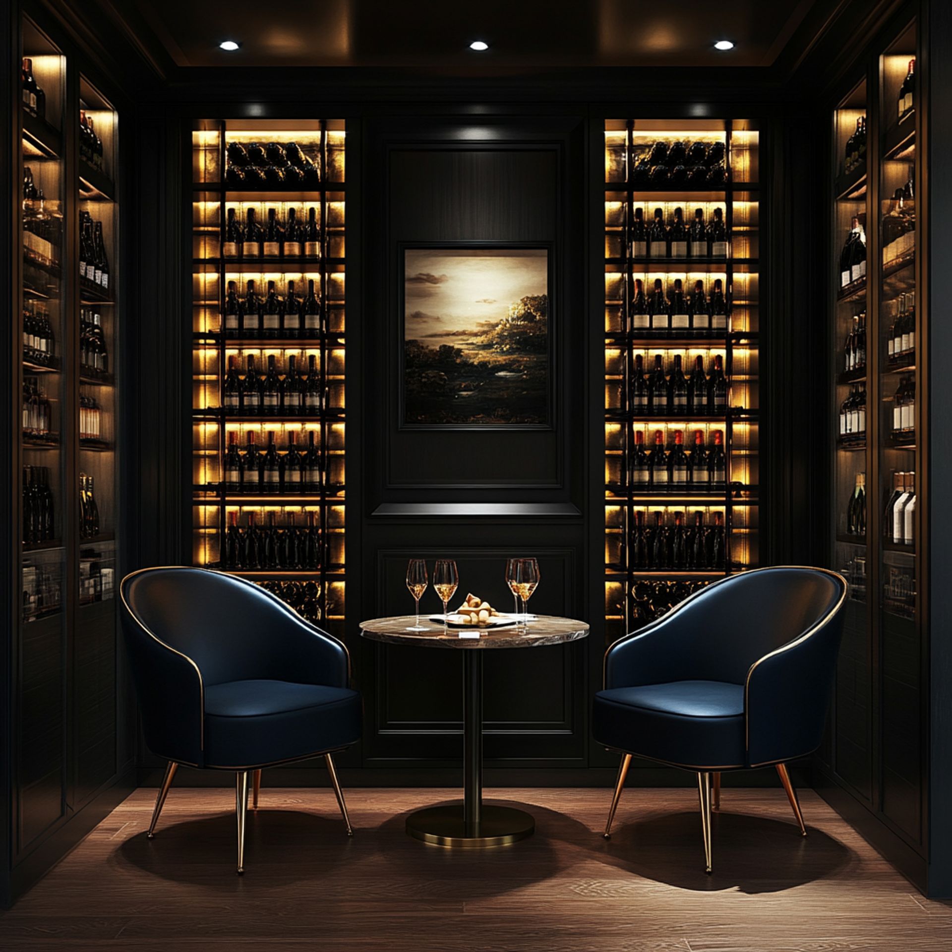 Stylish Classic Home Bar Design with Gold-Trimmed Seating and Wine ...