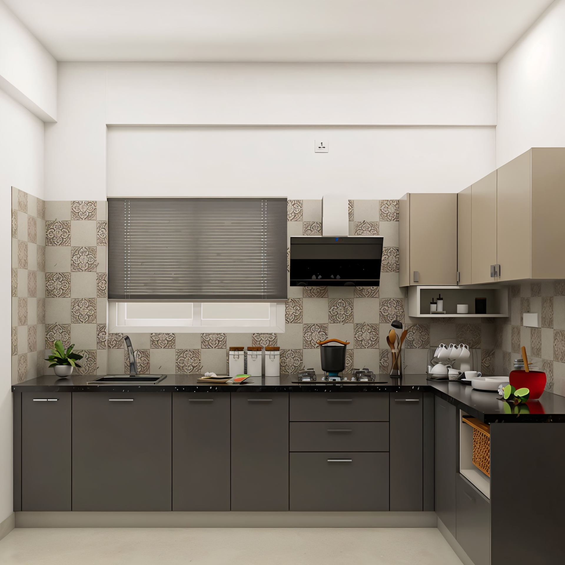 L-Shaped Contemporary Kitchen Design with Slate Grey and Irish Cream ...