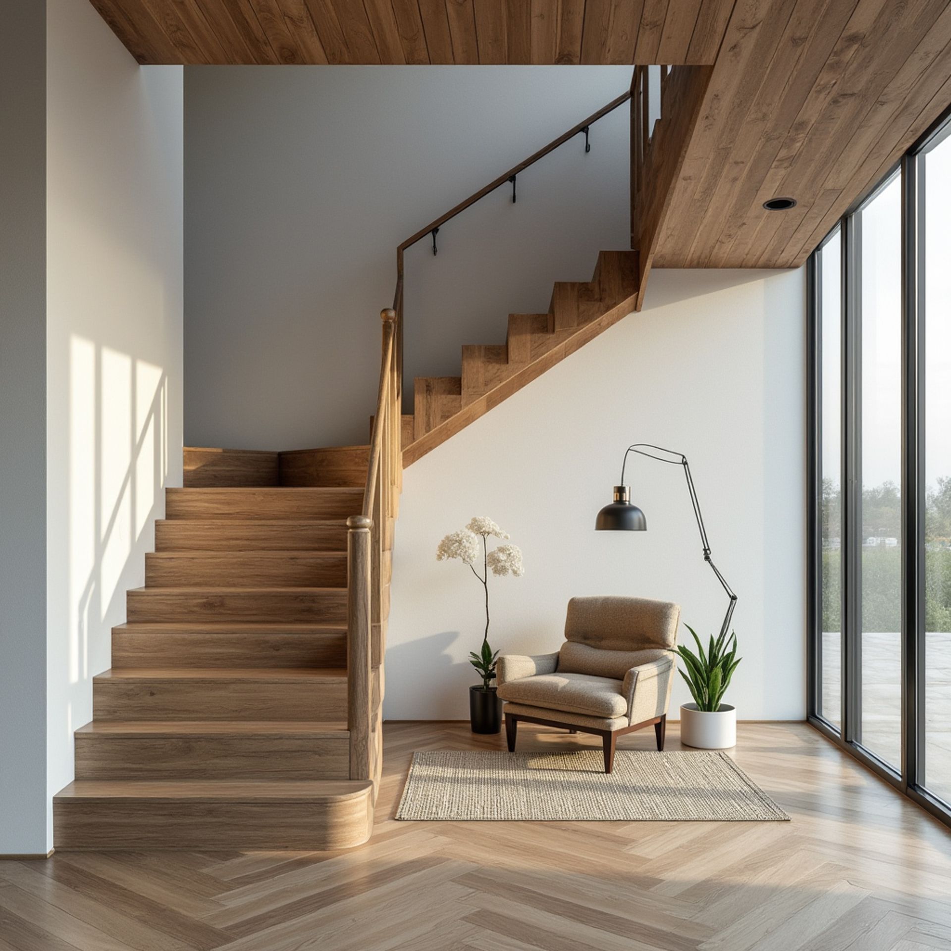 Modern U-Shaped Wooden Staircase Design with Stylish Center Steps ...