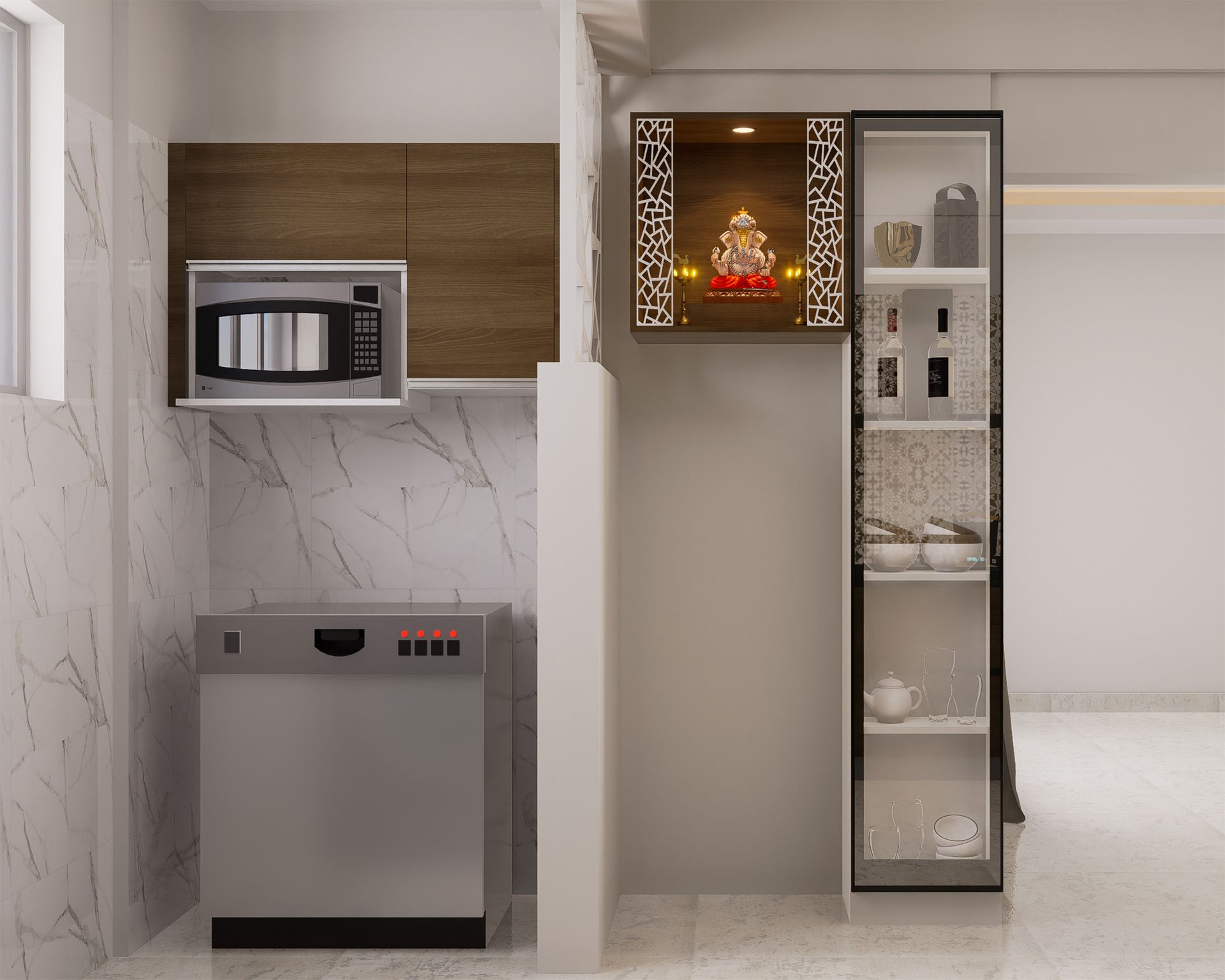Modern U-Shaped Kitchen Design with Yellow Accent Storage and Utility ...