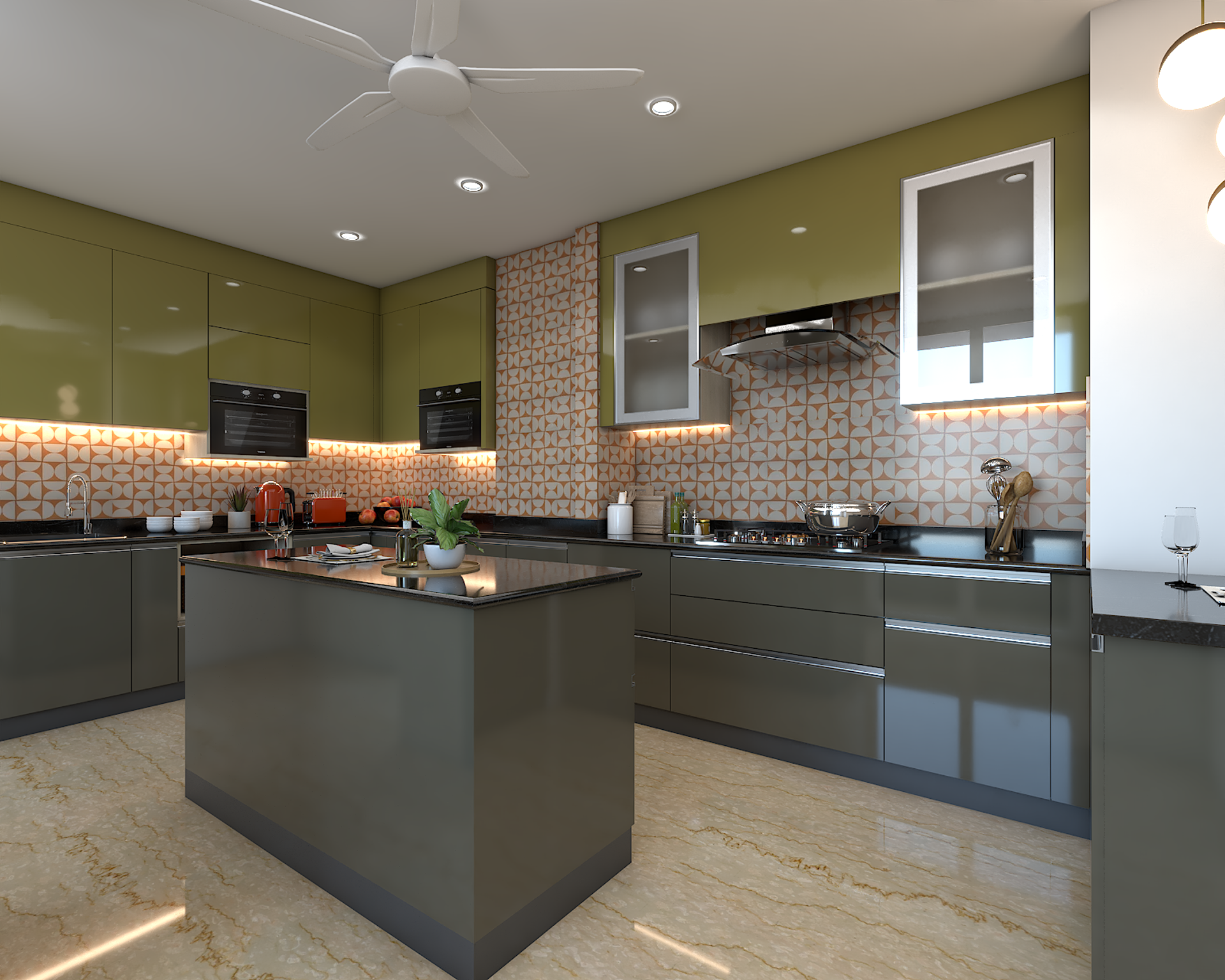 Elegant Modern Style Spacious Kitchen Design | Livspace