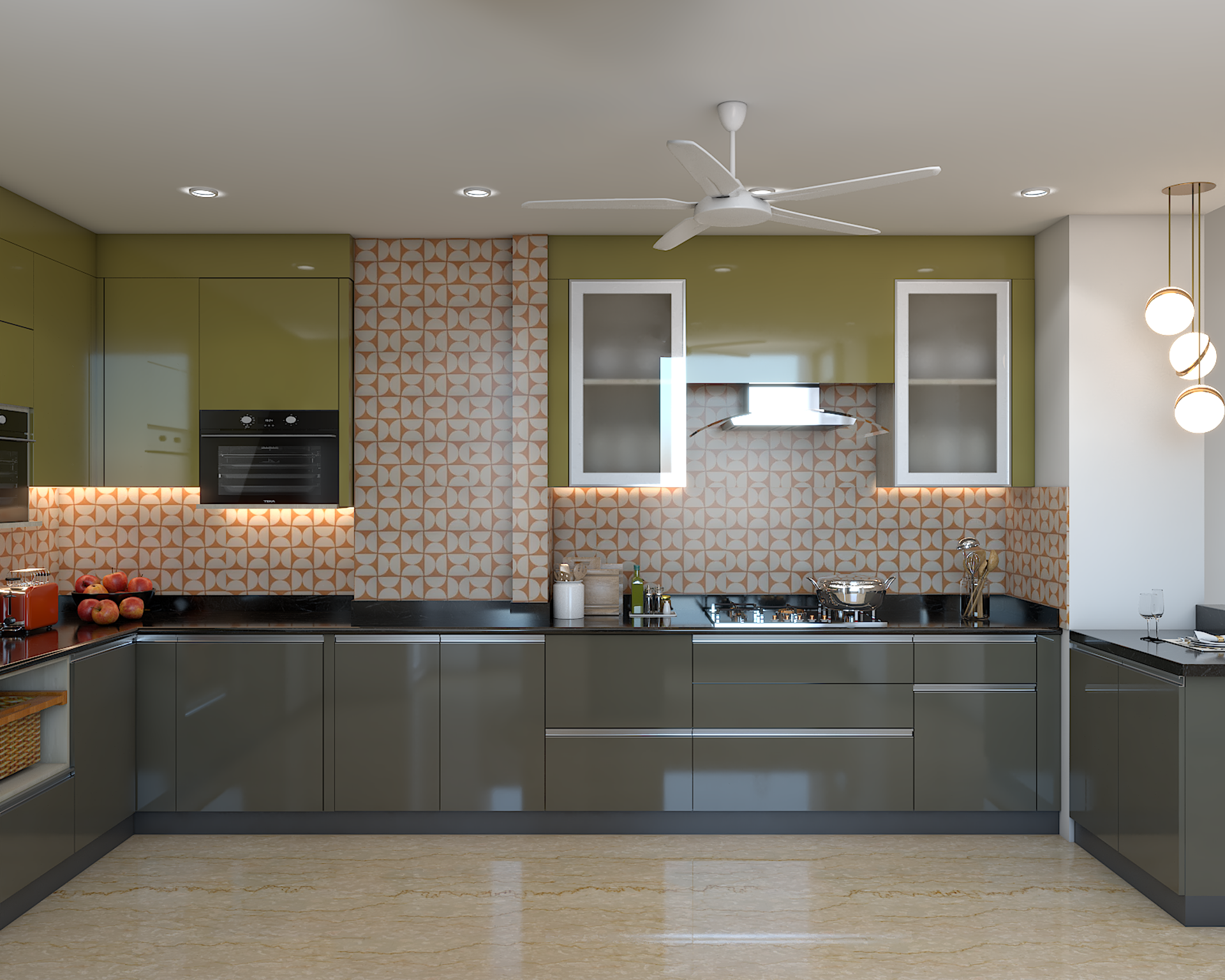 Elegant Modern Style Spacious Kitchen Design | Livspace